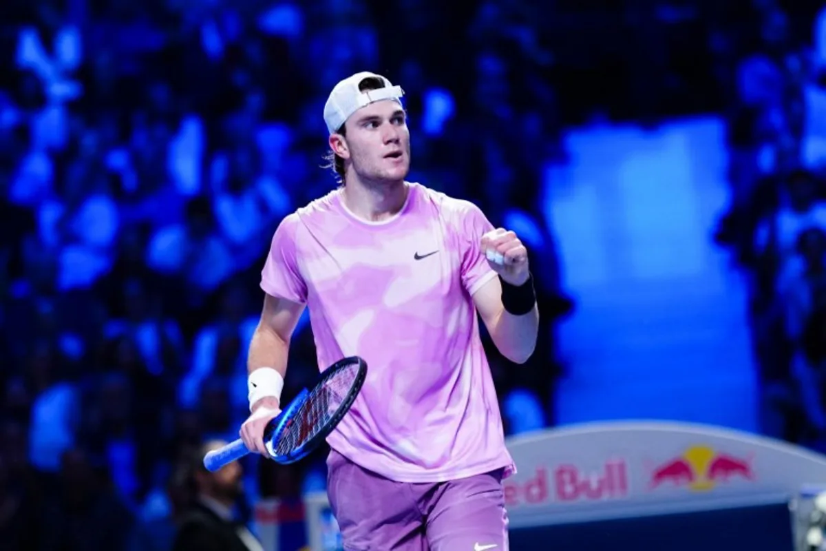 Britain's Jack Draper reacts during his match with Italy's Lorenzo Musetti (unseen) during the semi-final men's single match of the ATP Erste Bank Open tennis tournament on October 26, 2024 in Vienna, Austria.  Eva MANHART / APA / AFP