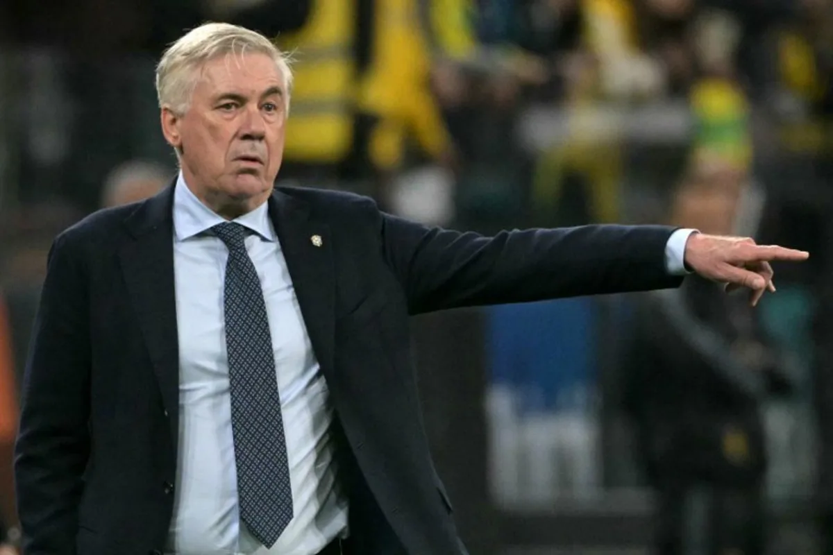 Brazil's Italian head coach Carlo Ancelotti gestures during the 2026 FIFA World Cup South American qualifiers football match between Brazil and Paraguay at the Neo Quimica Arena in Sao Paulo, Brazil, on June 10, 2025. NELSON ALMEIDA / AFP