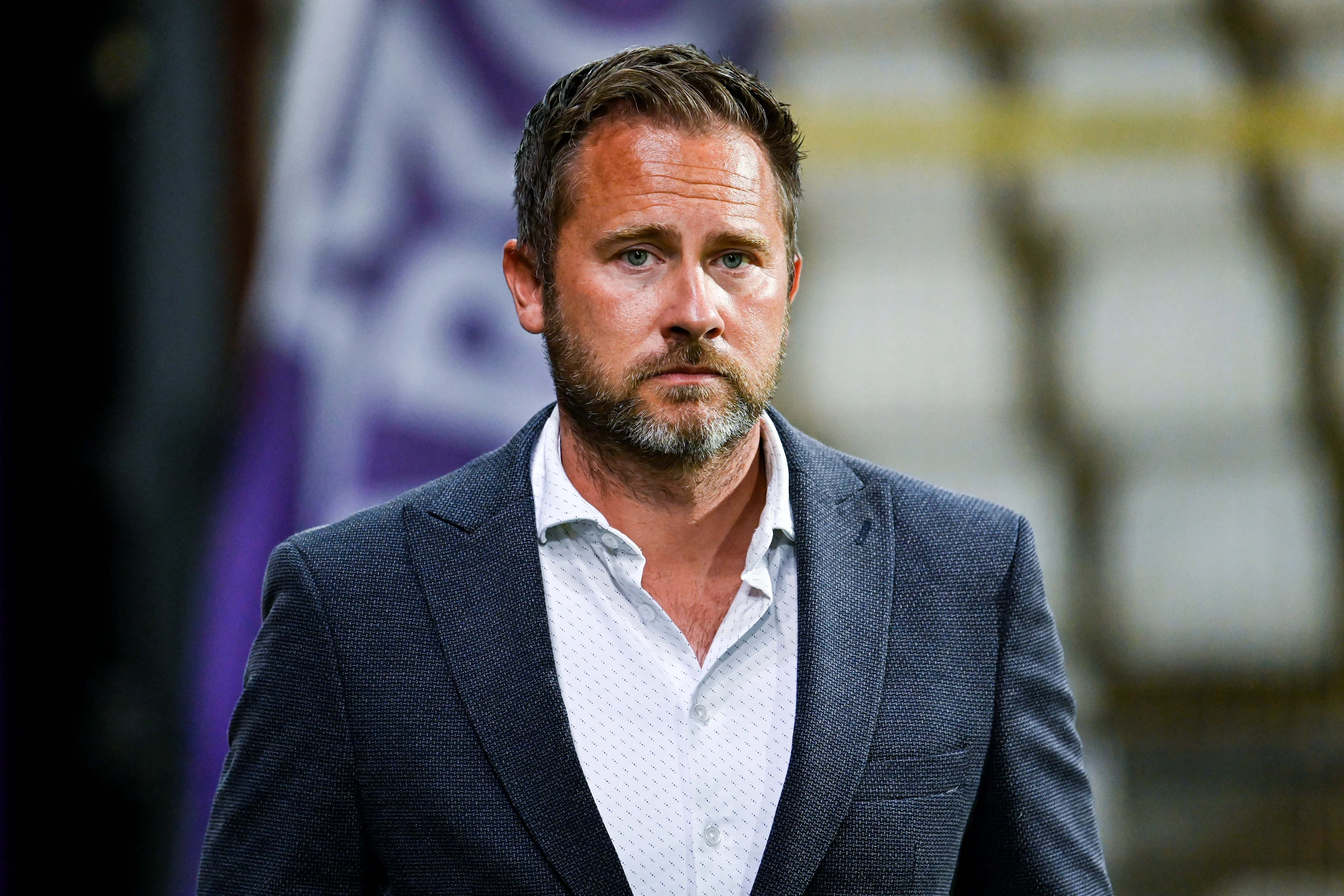 Anderlecht's CEO Sports Jesper Fredberg pictured before a soccer match between Beerschot VA and RSC Anderlecht, Friday 18 October 2024 in Antwerp, on day 11 of the 2024-2025 season of the 'Jupiler Pro League' first division of the Belgian championship. BELGA PHOTO TOM GOYVAERTS