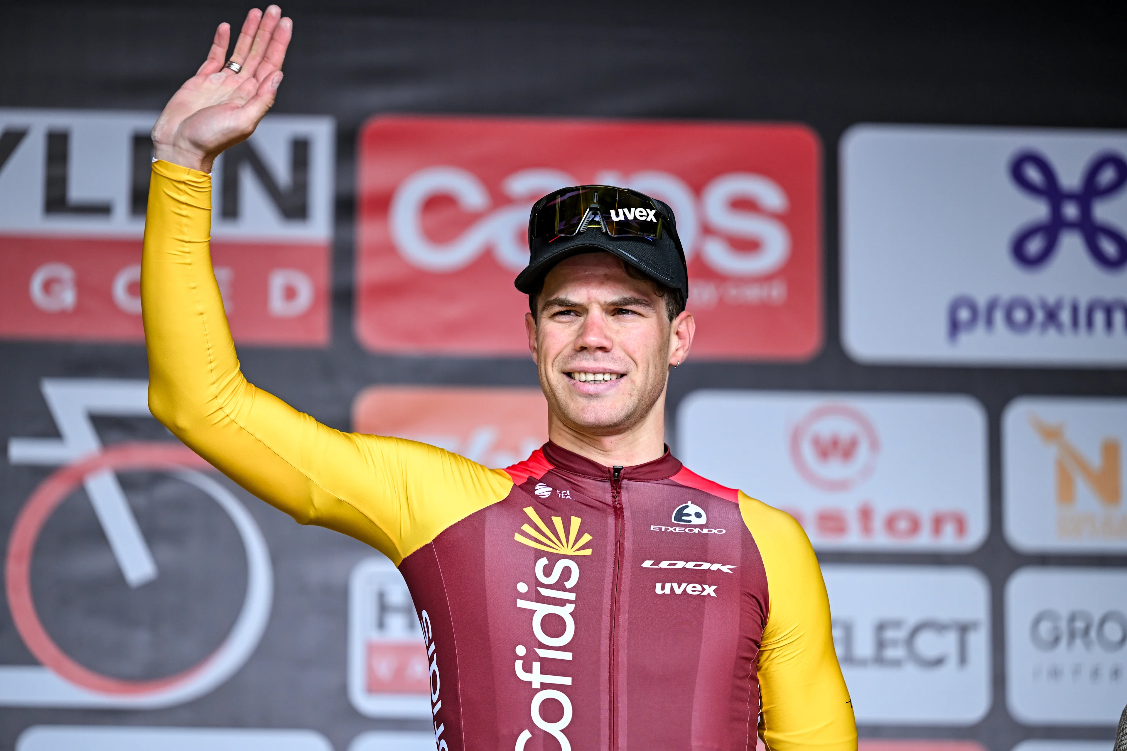 Belgian Milan Fretin of Cofidis pictured on the podium after the 'Heistse Pijl' cycling race, Saturday 06 June 2026 in Heist-Op-Den-Berg. BELGA PHOTO DAVID PINTENS