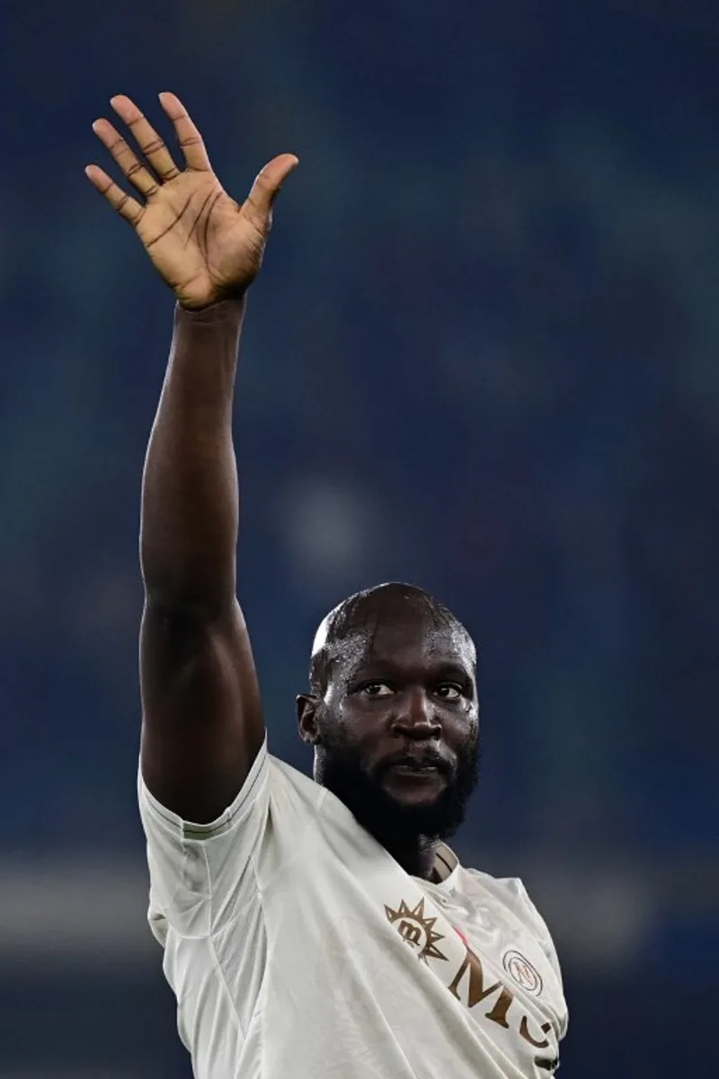 Napoli's Belgian forward #9 Romelu Lukaku celebrates after scoring his team second goal during the Italian Serie A football match between Hellas Verona and Napoli at the Bentegodi Stadium in Verona, northern Italy, on February 28, 2026.  Piero CRUCIATTI / AFP