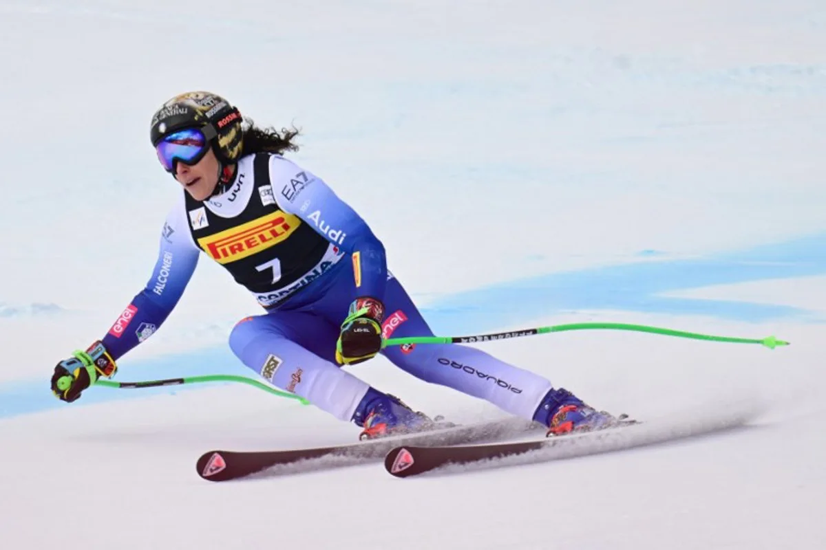 Italy's Federica Brignone competes in the Women's Super-G event of FIS Alpine Skiing World Cup in Cortina d'Ampezzo, Italy on January 19, 2025.  Tiziana FABI / AFP