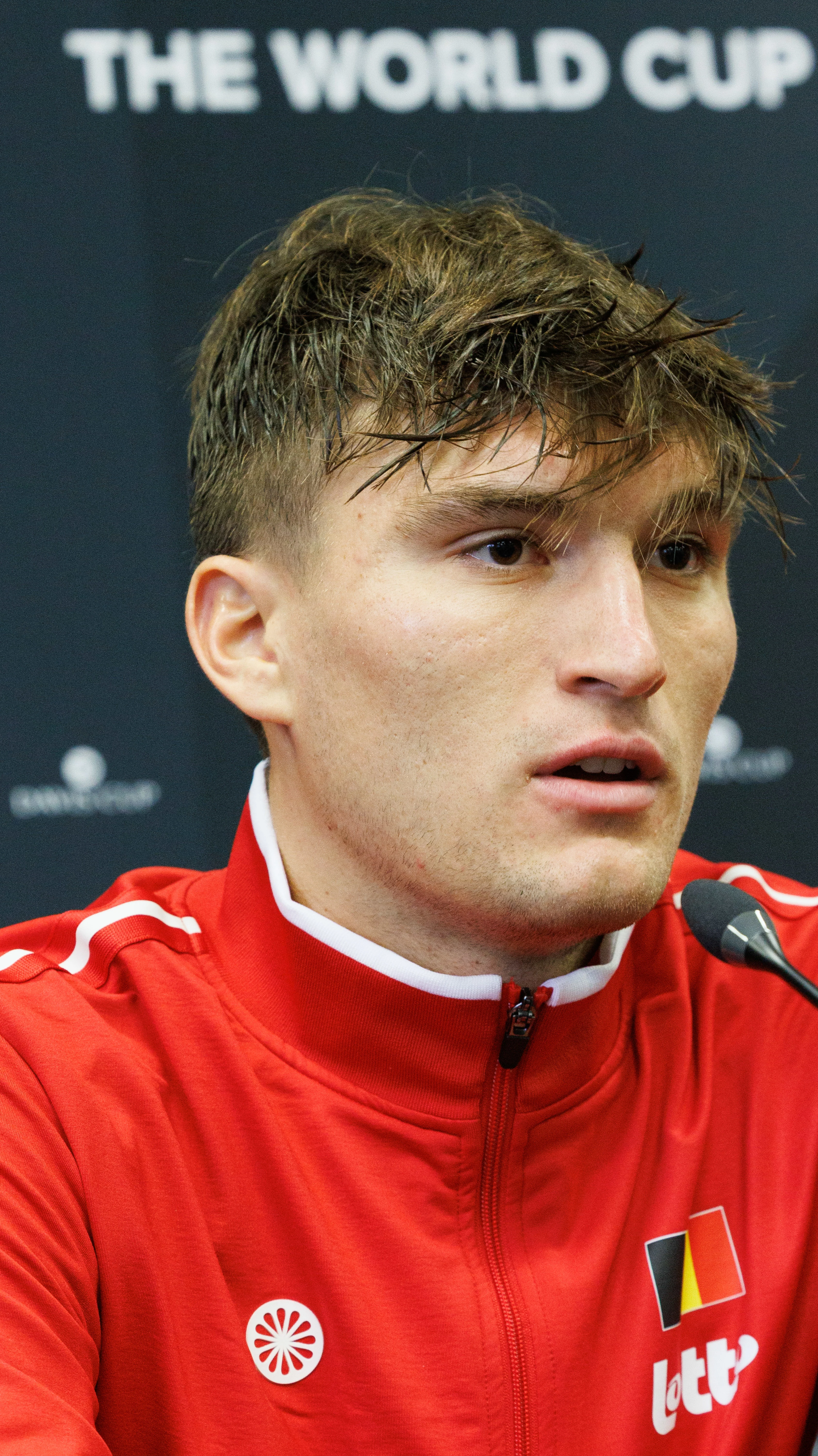 Belgian Raphael Collignon pictured duringa a pre-draw press conference of the Belgian team, Tuesday 28 January 2025, in Hasselt. Belgium will compete this weekend in the Davis Cup qualifiers against Chile. BELGA PHOTO BENOIT DOPPAGNE