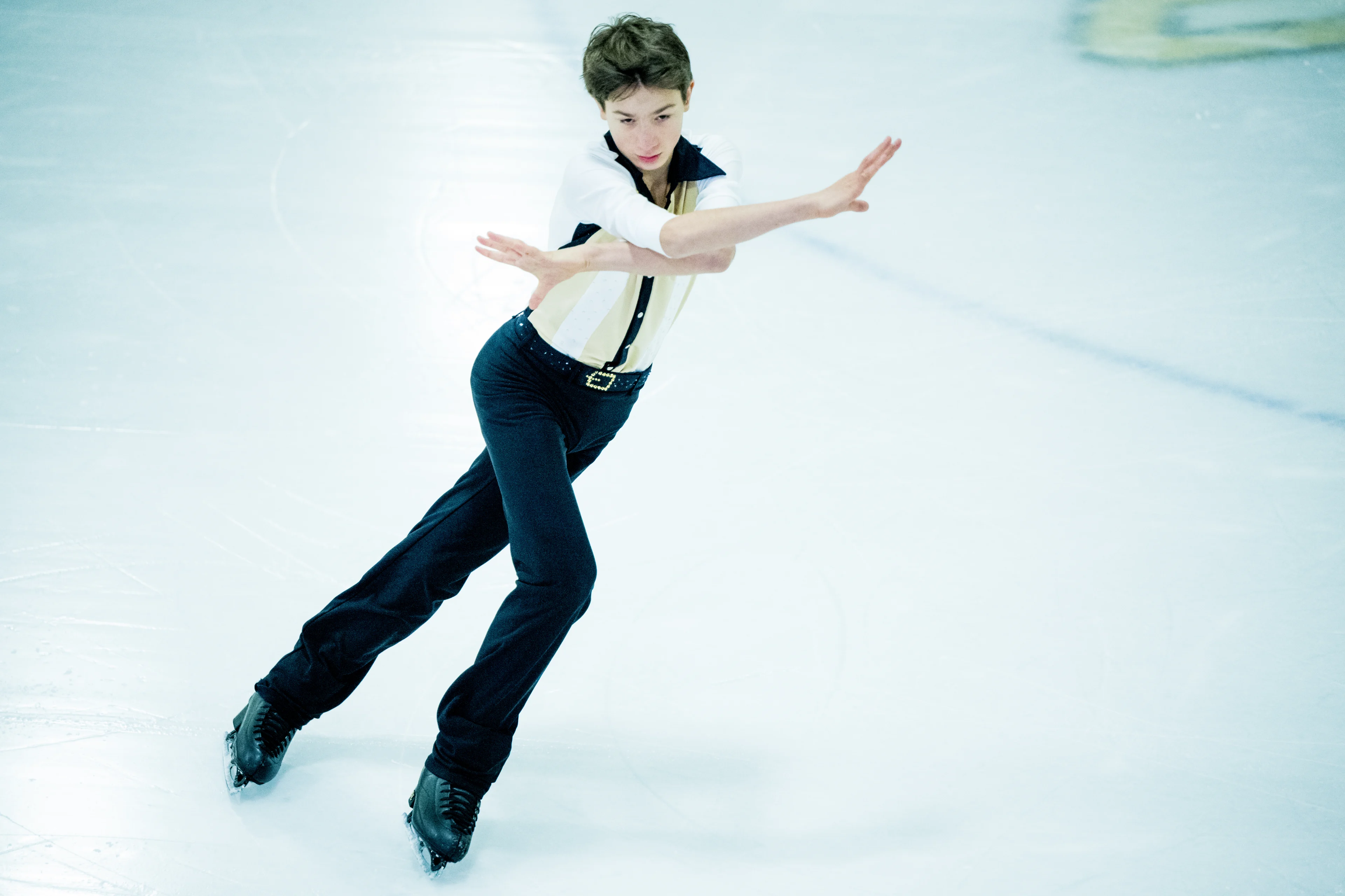 Figure skater Denis Krouglov pictured in action during the junior men's short program at the Belgian Championships Figure Skating, in Mechelen, Friday 17 November 2023. BELGA PHOTO JASPER JACOBS