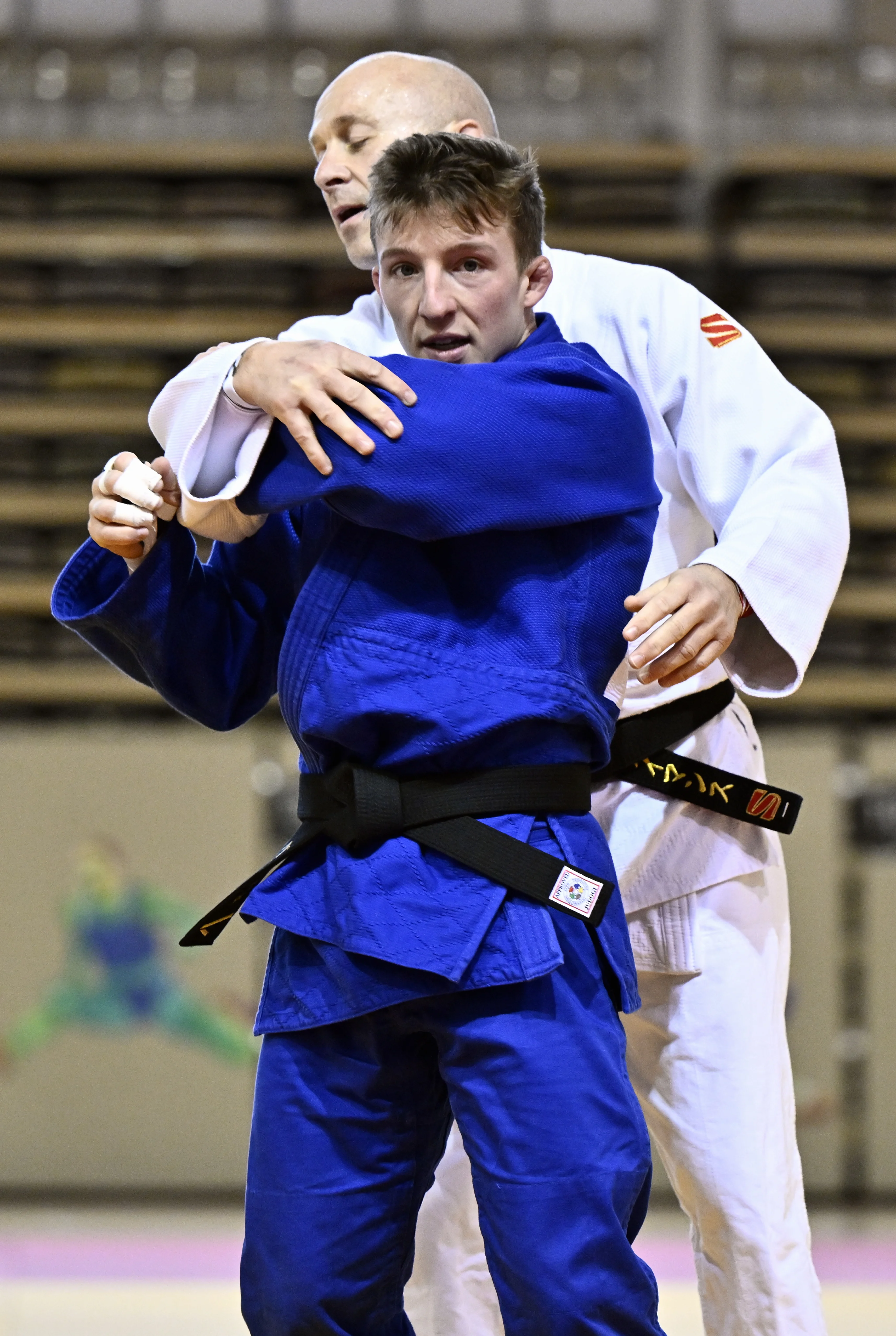 Belgian judoka Jorre Verstraeten and coach Cedric Taymans pictured during the annual stage of Team Belgium (13-20/11), in Belek, Turkey, Thursday 14 November 2024, BELGA PHOTO ERIC LALMAND