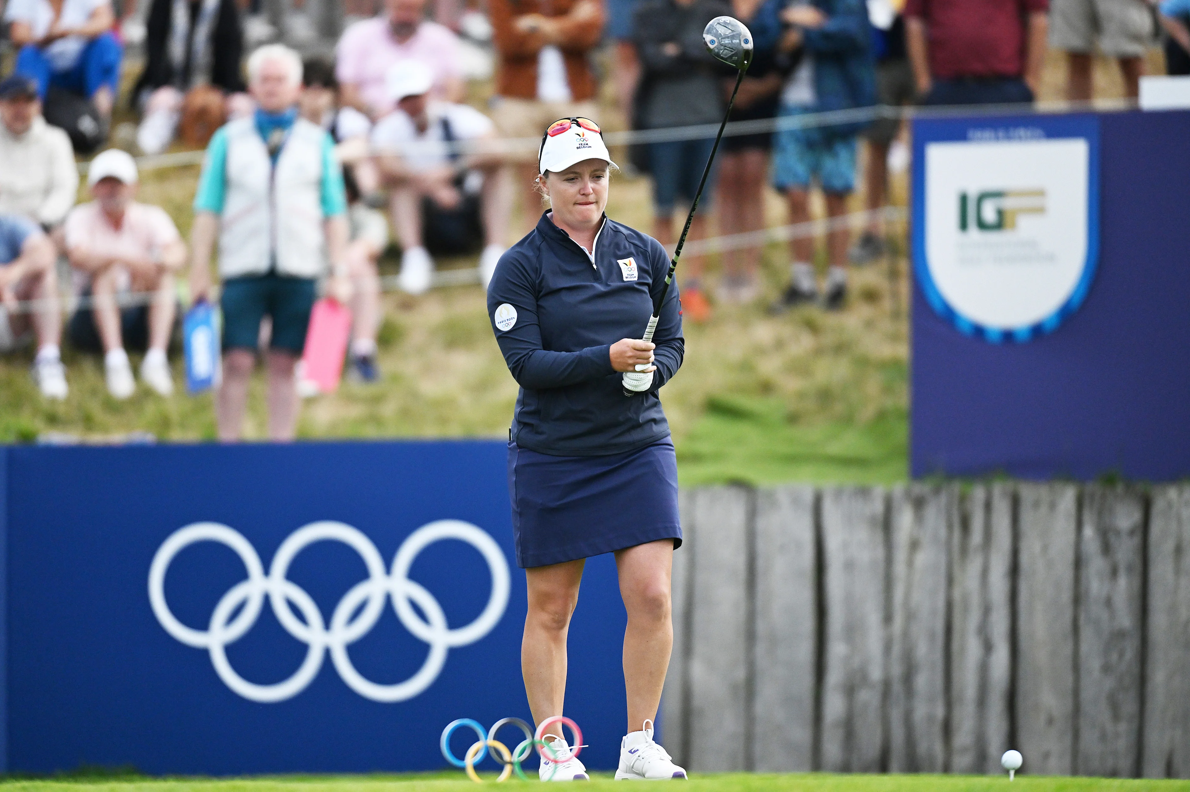 Belgian golfer Manon De Roey pictured in action during the first round of the Women's stroke play golf competition at the Paris 2024 Olympic Games, on Wednesday 07 August 2024 in Paris, France. The Games of the XXXIII Olympiad are taking place in Paris from 26 July to 11 August. The Belgian delegation counts 165 athletes competing in 21 sports. BELGA PHOTO ANTHONY BEHAR   **  ** *** BELGIUM ONLY ***