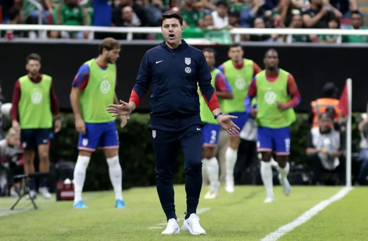 USA's Argentine head coach Mauricio Pochettino gestures during the international friendly football match between Mexico and USA at the Akron Stadium in Zapopan, Jalisco state, Mexico, on October 15, 2024.  Ulises Ruiz / AFP