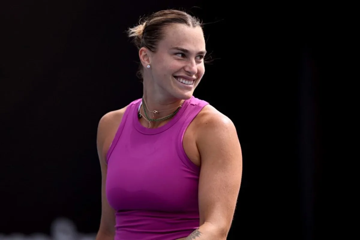 Aryna Sabalenka of Belarus reacts during a training session ahead of the Australian Open tennis tournament in Melbourne on January 9, 2025.  William WEST / AFP