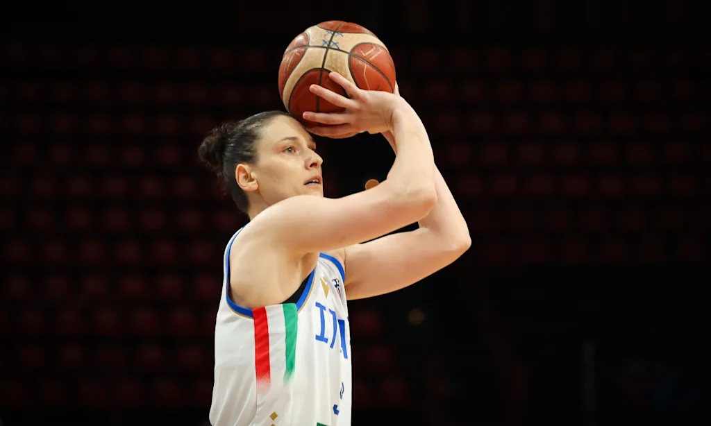 Italian Cecilia Zandalasini pictured in action during a basketball match between Italy and Turkey, in the quarterfinals of the FIBA Women's EuroBasket tournament, Tuesday 24 June 2025 in Piraeus, Greece. BELGA PHOTO VIRGINIE LEFOUR