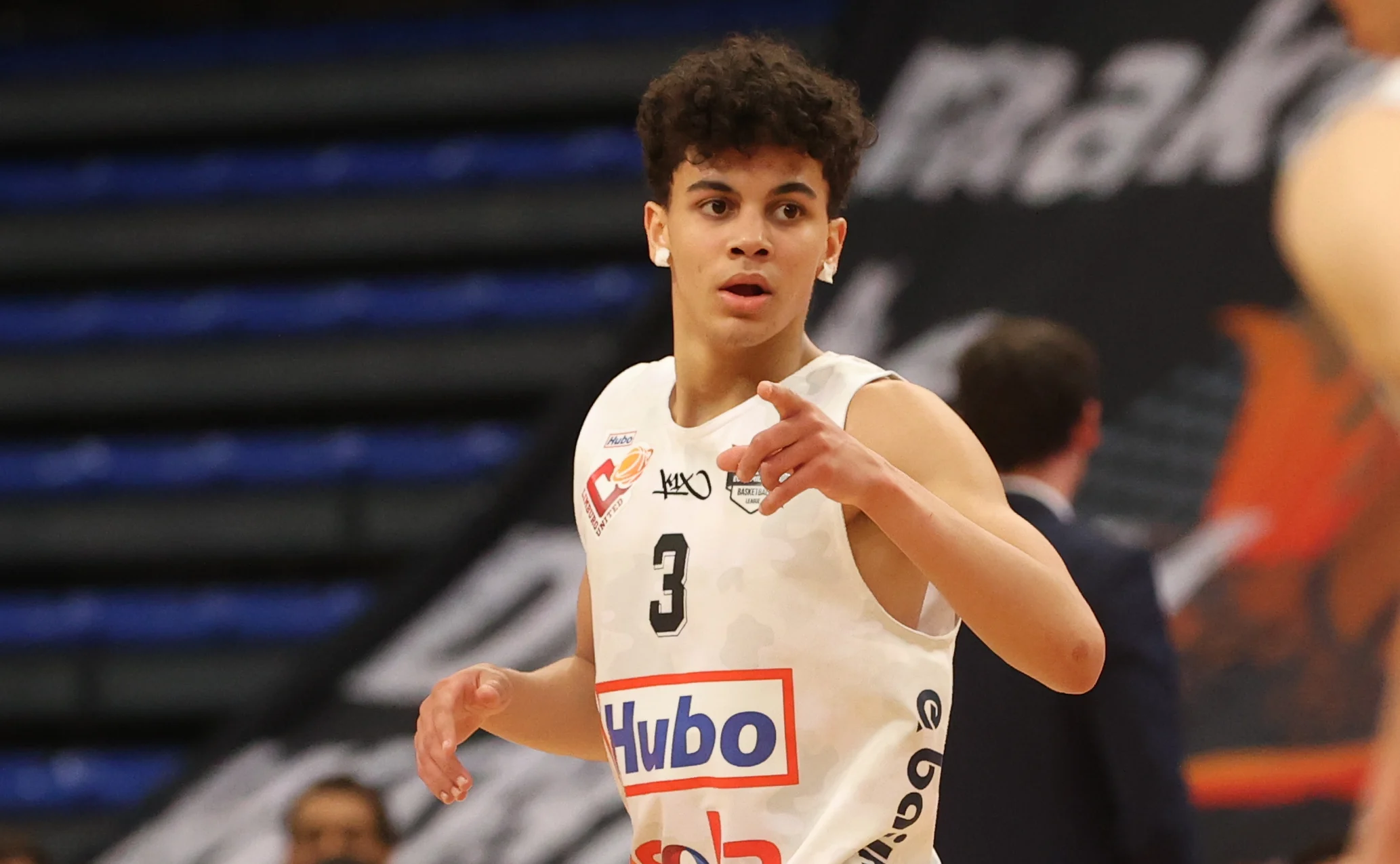 Limburg's Ajay Mitchell celebrates after scoring during the basketball match between Limburg United and Spirou Charleroi, Friday 30 April 2021 in Hasselt, a game of day 14 in the second phase of the 'EuroMillions League' Belgian first division basket championships. BELGA PHOTO VIRGINIE LEFOUR