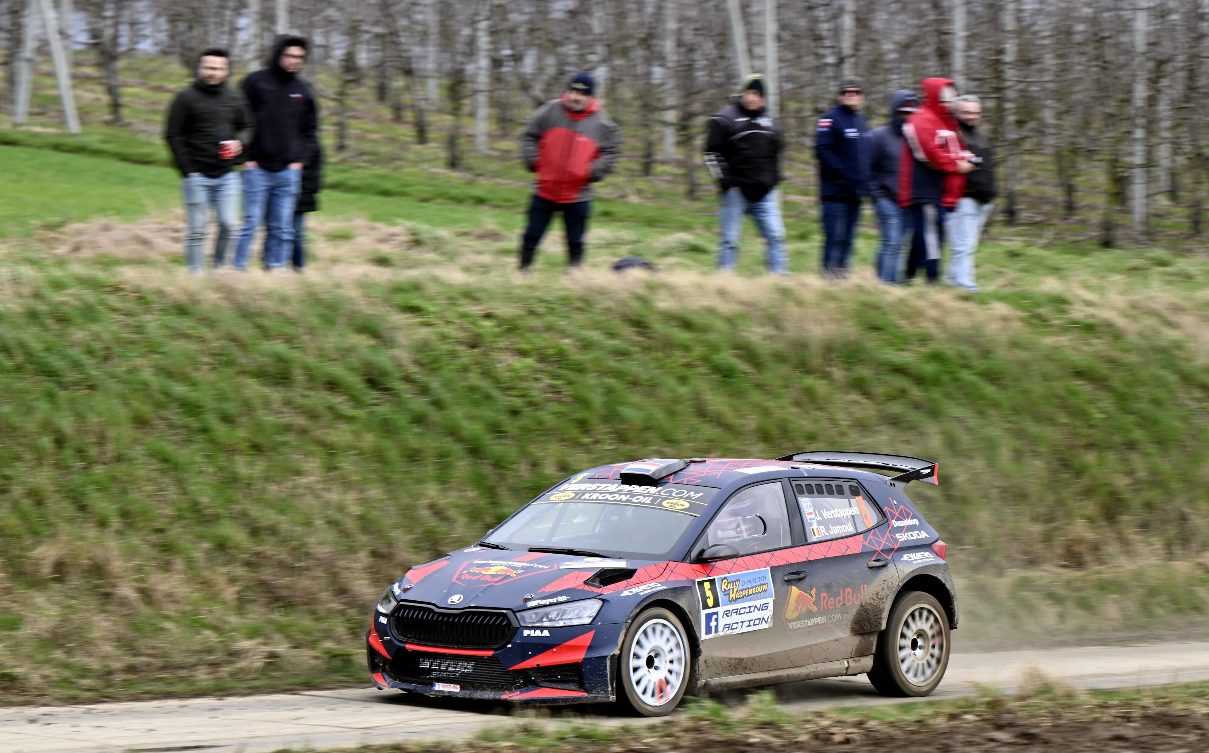 Dutch Jos Verstappen and Belgian Renaud Jamoul in their Skoda Fabia Rs Rally2 pictured in action during the Shakedown test ride before this weekend's Haspengouw Rally event, Thursday 22 February 2024 in Sint-Truiden, the first stage of the Belgian Rally Championship. BELGA PHOTO LUC CLAESSEN