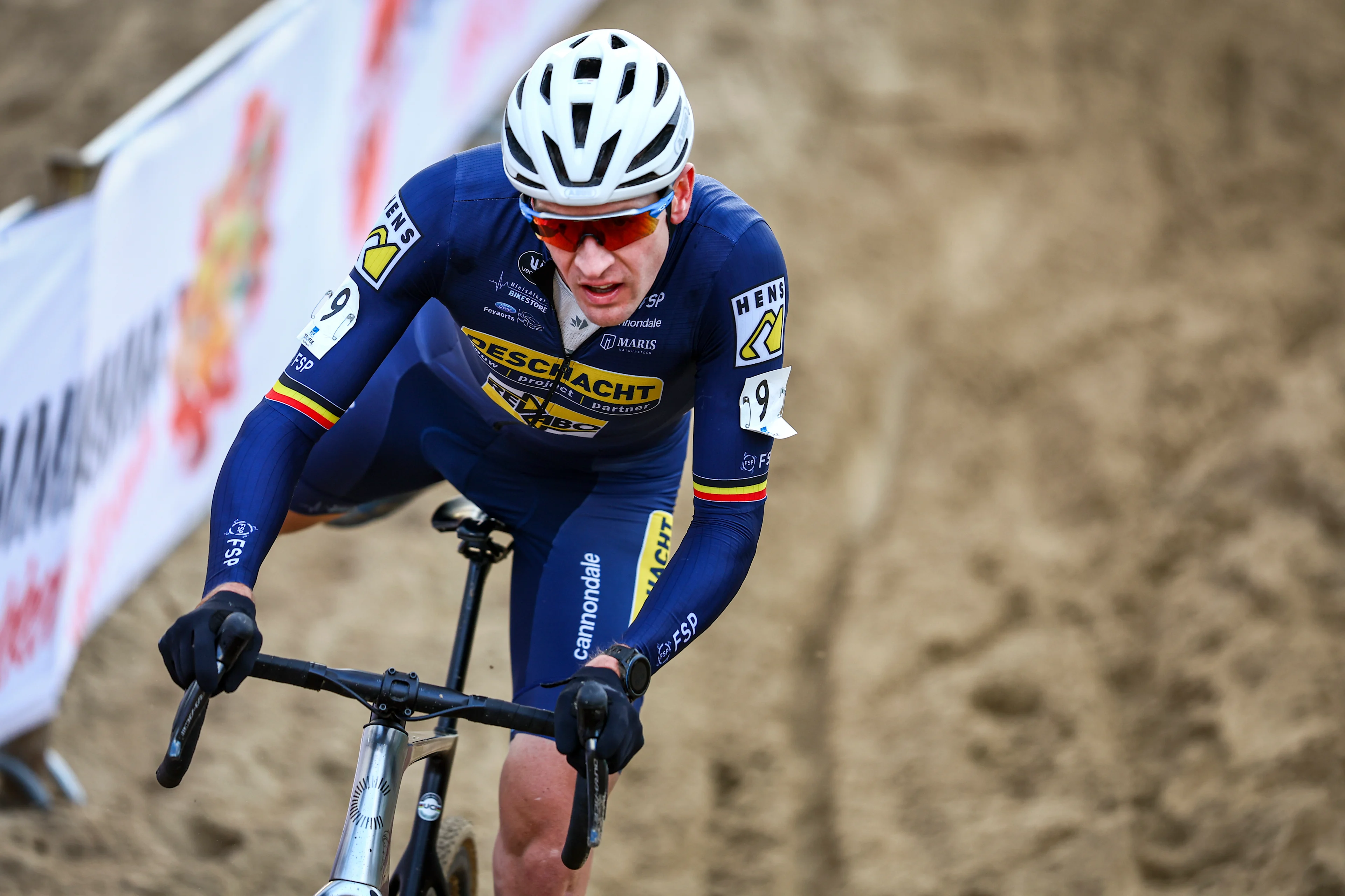 Belgian Toon Aerts pictured in action during the men's elite race of the 'Duinencross' cyclocross cycling event on Friday 03 January 2025 in Koksijde, stage 6/8 in the X2O Badkamers 'Trofee Veldrijden' competition. BELGA PHOTO DAVID PINTENS