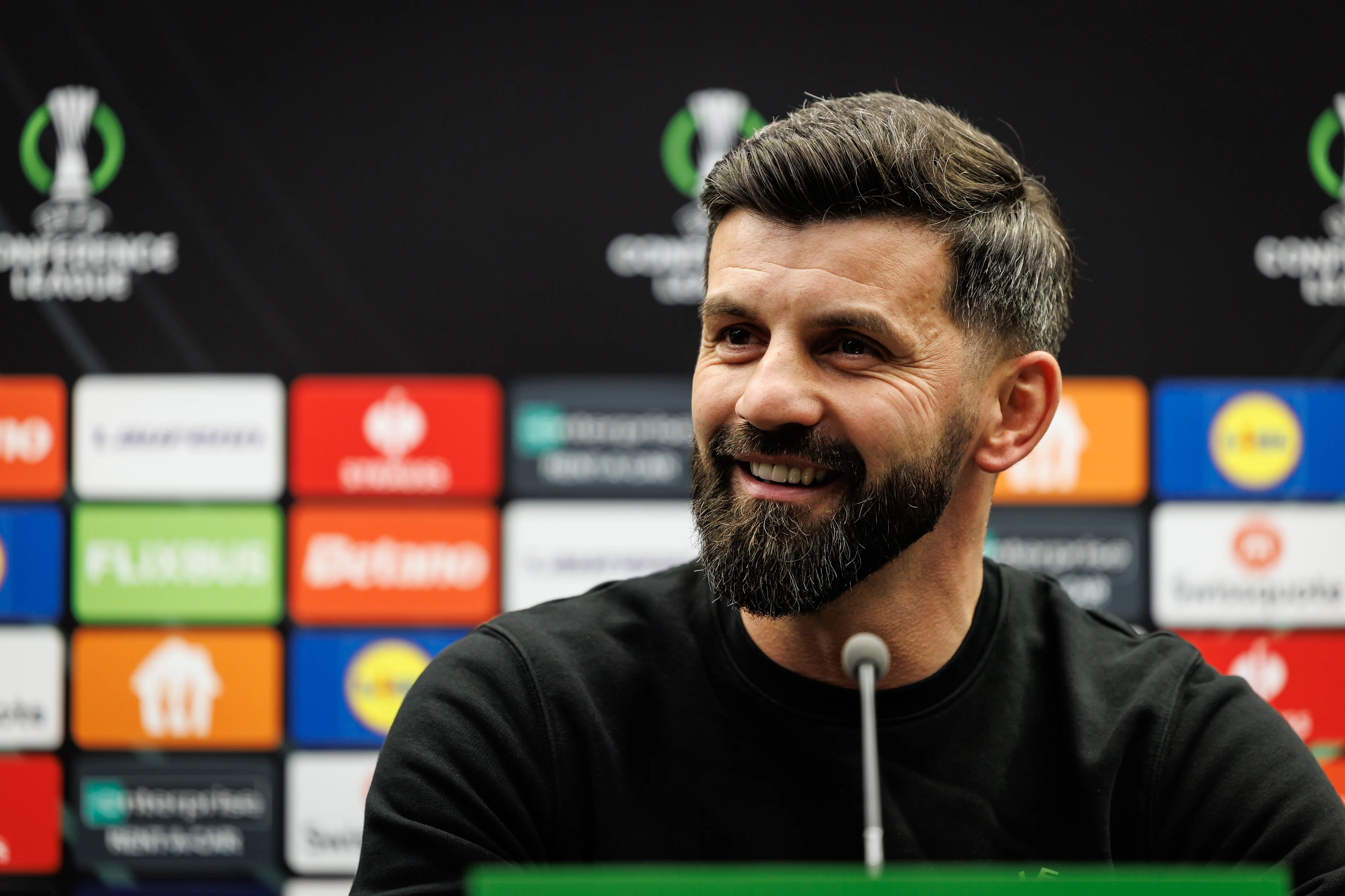 Cercle's head coach Miron Muslic pictured during a press conference of Belgian soccer team Cercle Brugge KSV, Wednesday 27 November 2024 in Brugge. Tomorrow Cercle will meet Scottish Heart of Midlothian Football Club on day four of the League phase of the UEFA Conference League. BELGA PHOTO KURT DESPLENTER