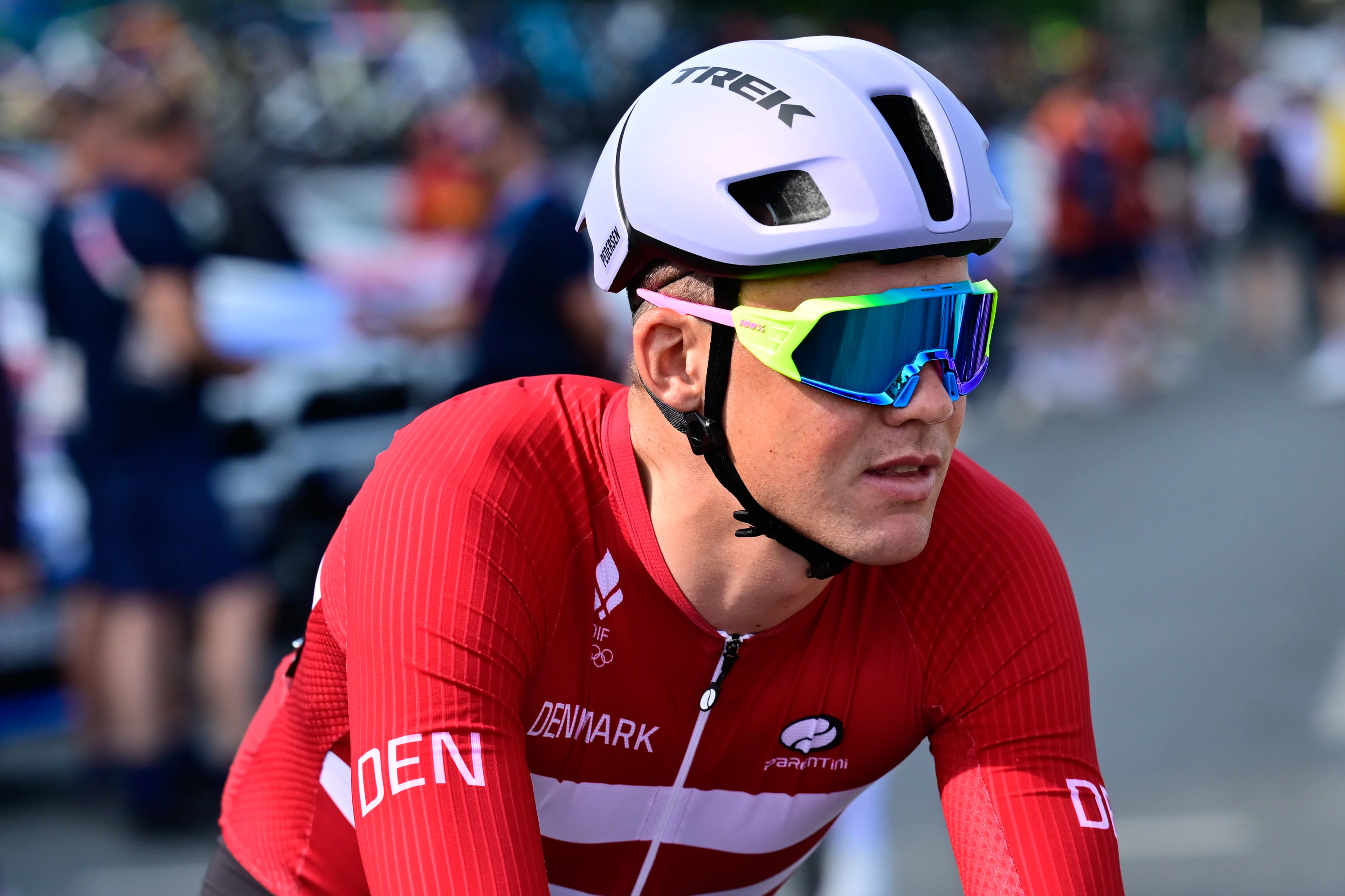 Danish Mads Pedersen of Lidl-Trek pictured at the start of the men's road race at the Paris 2024 Olympic Games, on Saturday 03 August 2024 in Paris, France. The Games of the XXXIII Olympiad are taking place in Paris from 26 July to 11 August. The Belgian delegation counts 165 athletes competing in 21 sports. BELGA PHOTO DIRK WAEM