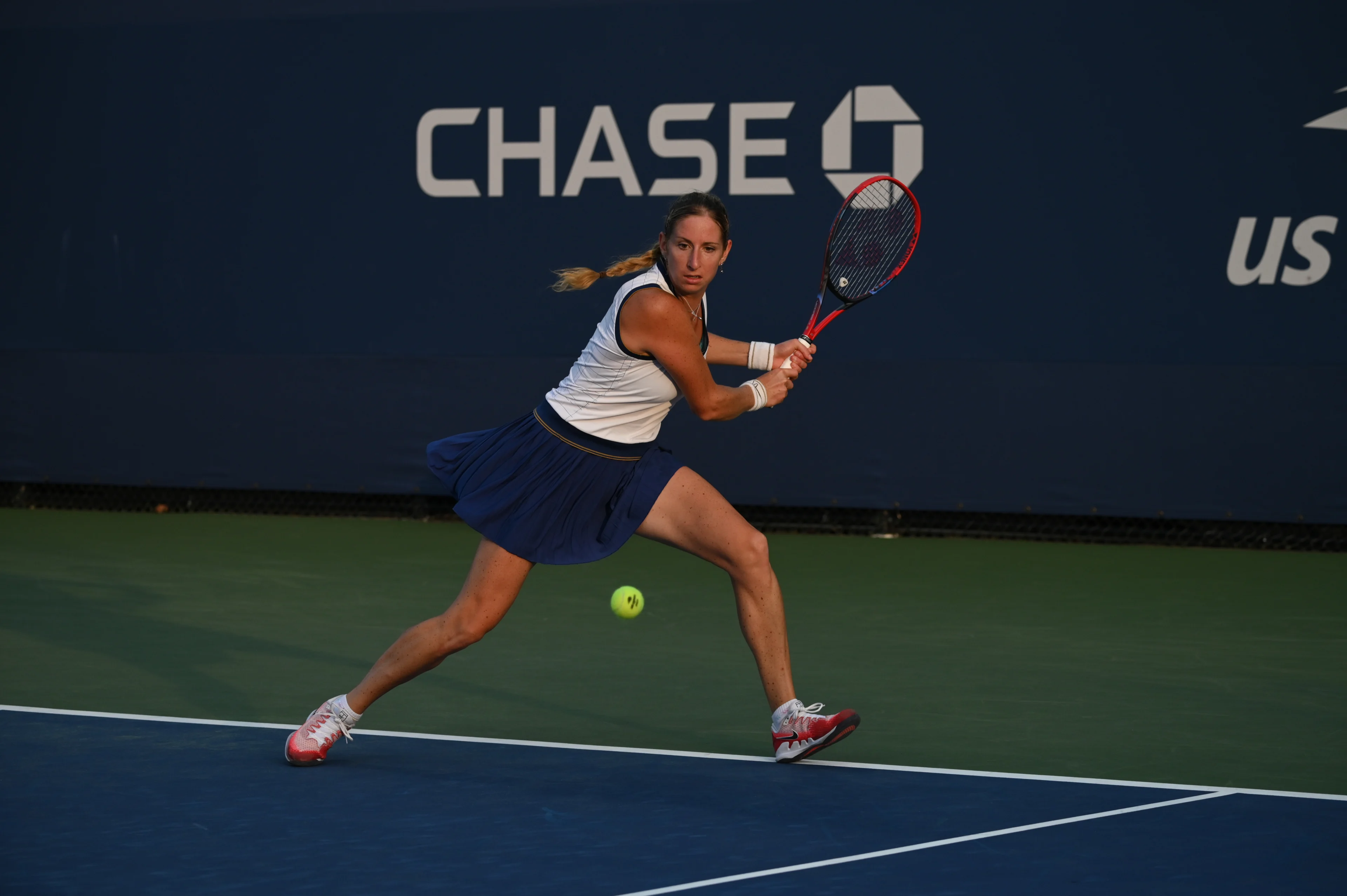 Magali Kempen pictured in action during a tennis match against Spanish Bolsova, in the Women's Qualifying Round at the 2023 US Open Grand Slam tennis tournament, at Flushing Meadow, New York City, USA, Tuesday 22 August 2023. BELGA PHOTO TONY BEHAR