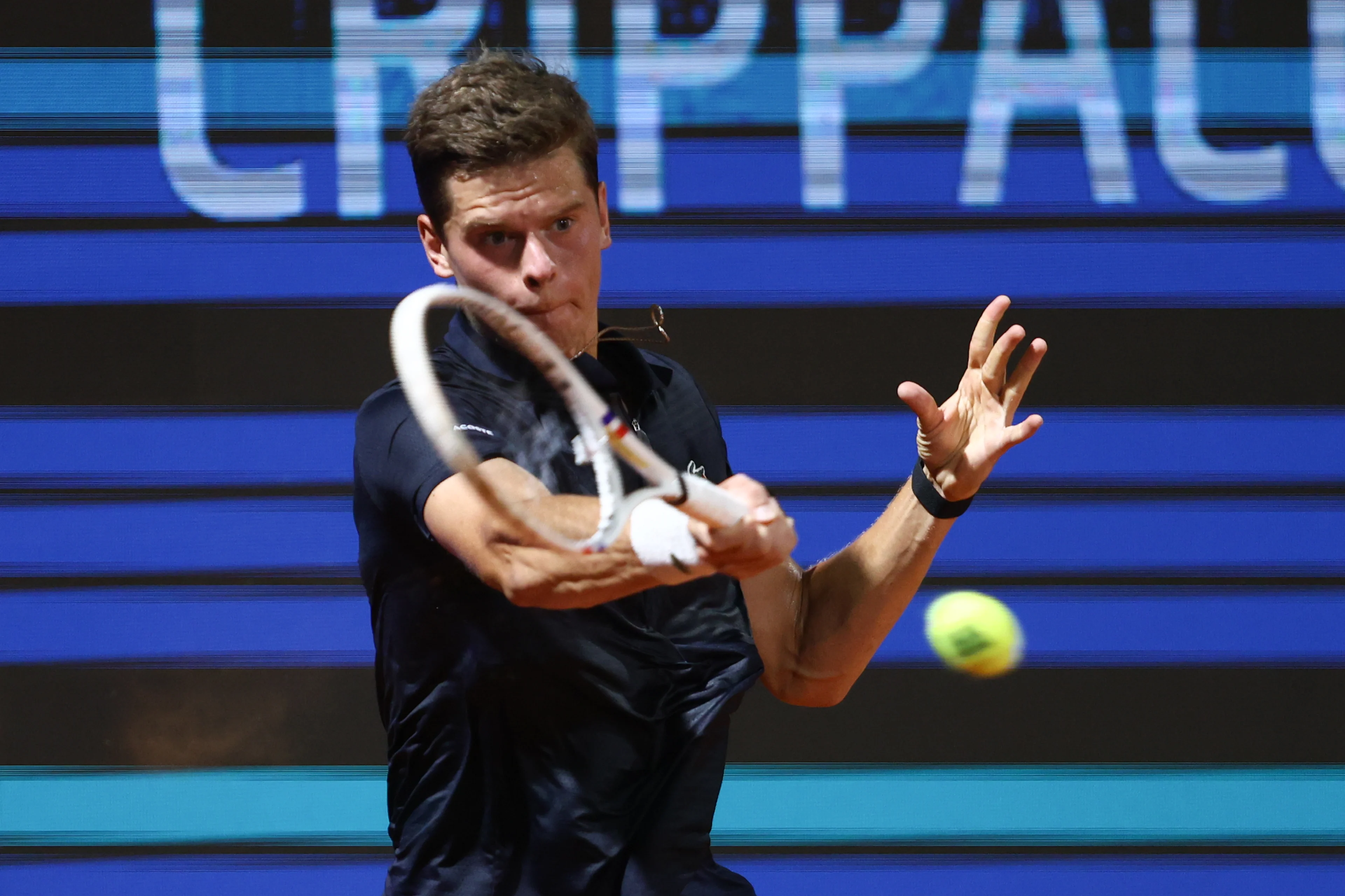 Alexander Blockx of Belgium competes during the first round match against Titouan Droguet of France at the ATP Croatia Open Umag at Stadium "Goran Ivanisevic" on July 14, 2026. in Umag, Croatia. Photo: Srecko Niketic/PIXSELL BELGIUM ONLY