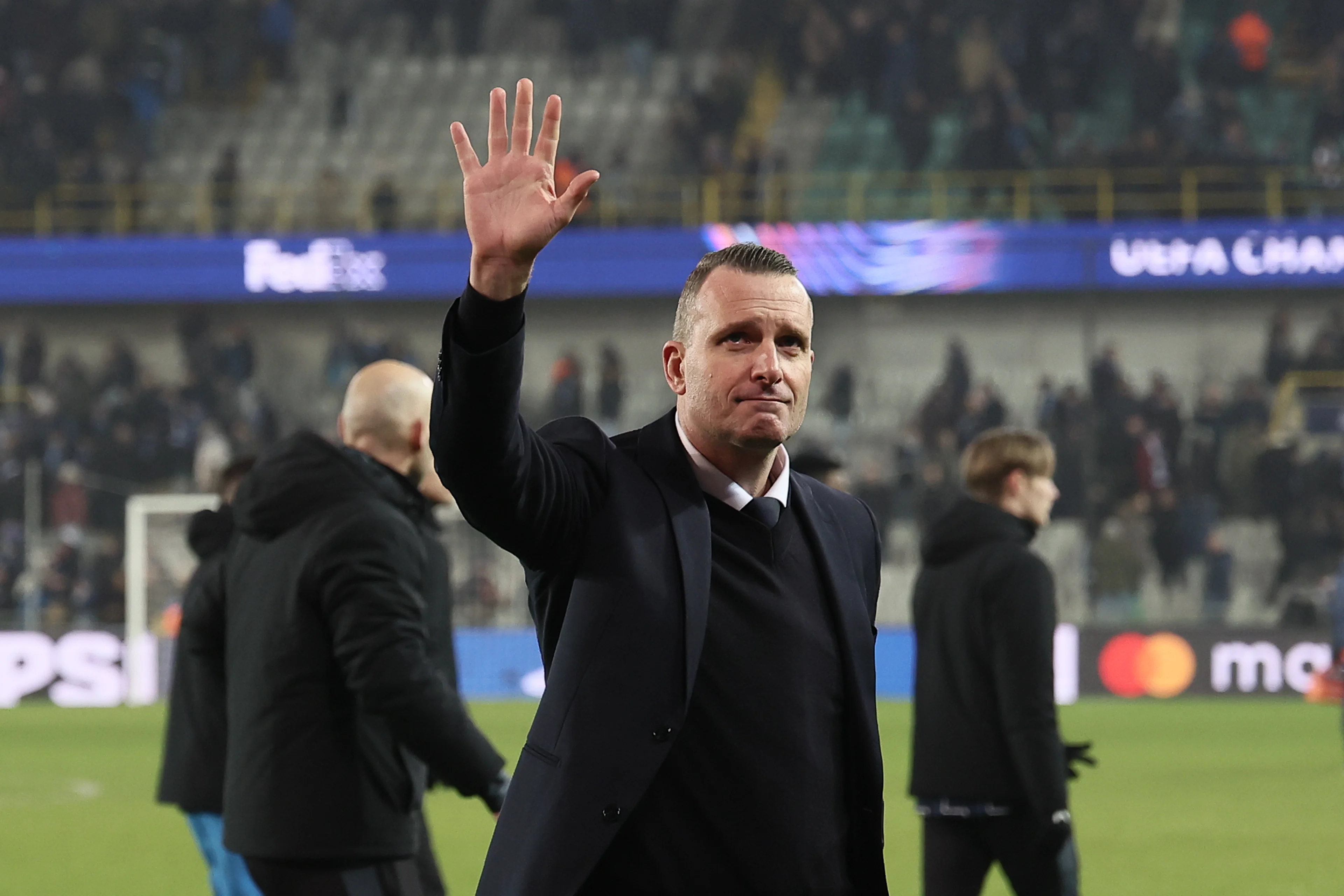 Club's head coach Nicky Hayen pictured after a soccer game between Belgian Club Brugge KV and Italian club Juventus, Tuesday 21 January 2025 in Brugge, on the seventh day (out of 8) of the UEFA Champions League league phase. BELGA PHOTO BRUNO FAHY