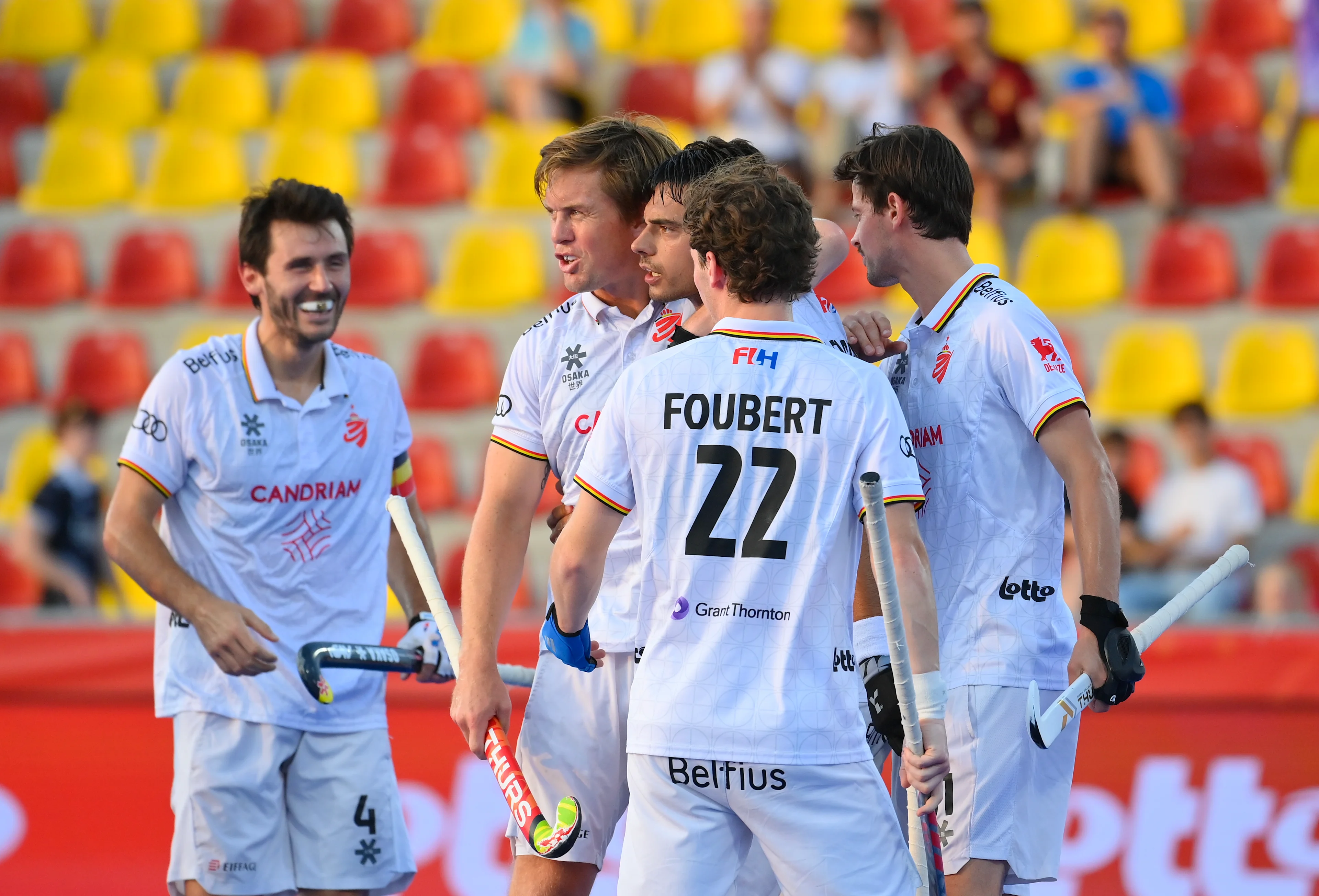 Belgium's Alexander Hendrickx celebrates after scoring during a hockey game between Belgian national team Red Lions and The Netherlands, Saturday 27 June 2026 in Wavre, match 15/16 in the group stage of the men's FIH Pro League competition. BELGA PHOTO JOHN THYS