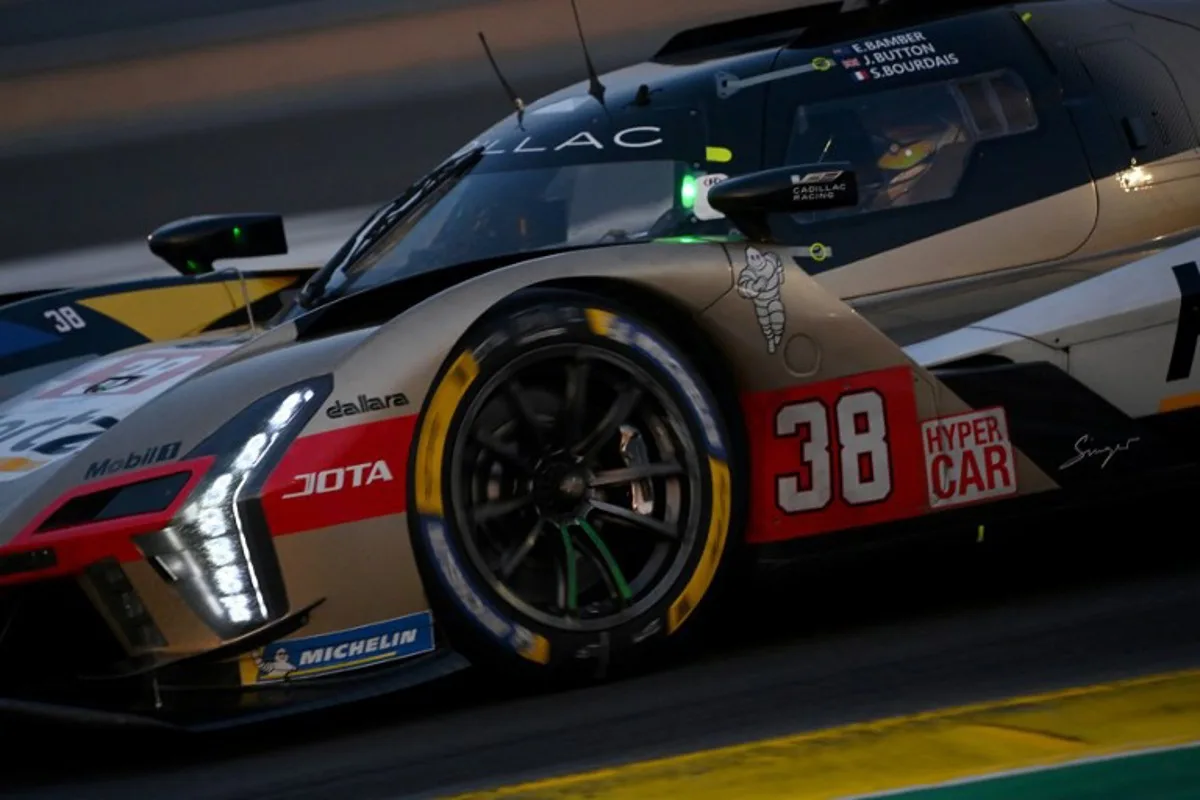 Cadillac Hertz Team Jota's New Zealand driver #38 Earl Bamber competes in the Hyperpole of the 2025 Le Mans 24 hour endurance race, at the Le Mans circuit, northwestern France, on June 12, 2025. JEAN-FRANCOIS MONIER / AFP