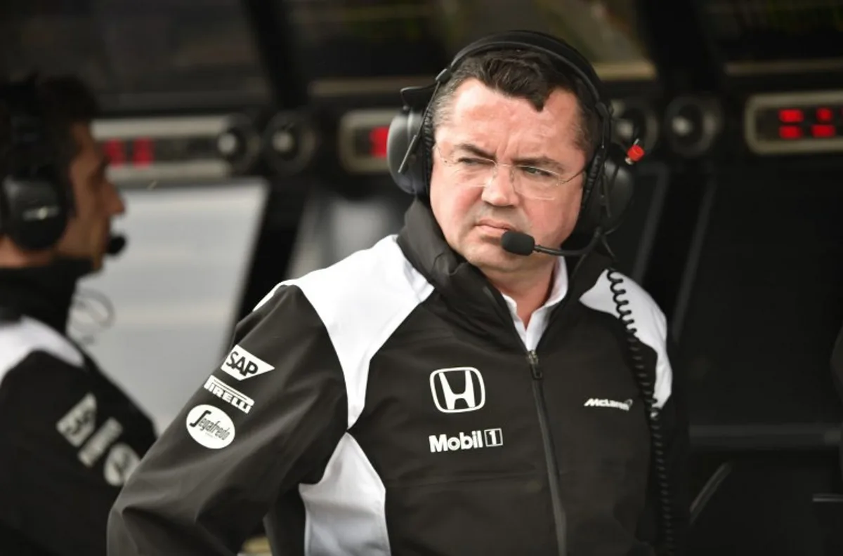 McLaren Honda's Team Chief Eric Boullier looks into the garage during the first practice session of the Formula One Australian Grand Prix in Melbourne on March 18, 2016.  PETER PARKS / AFP
