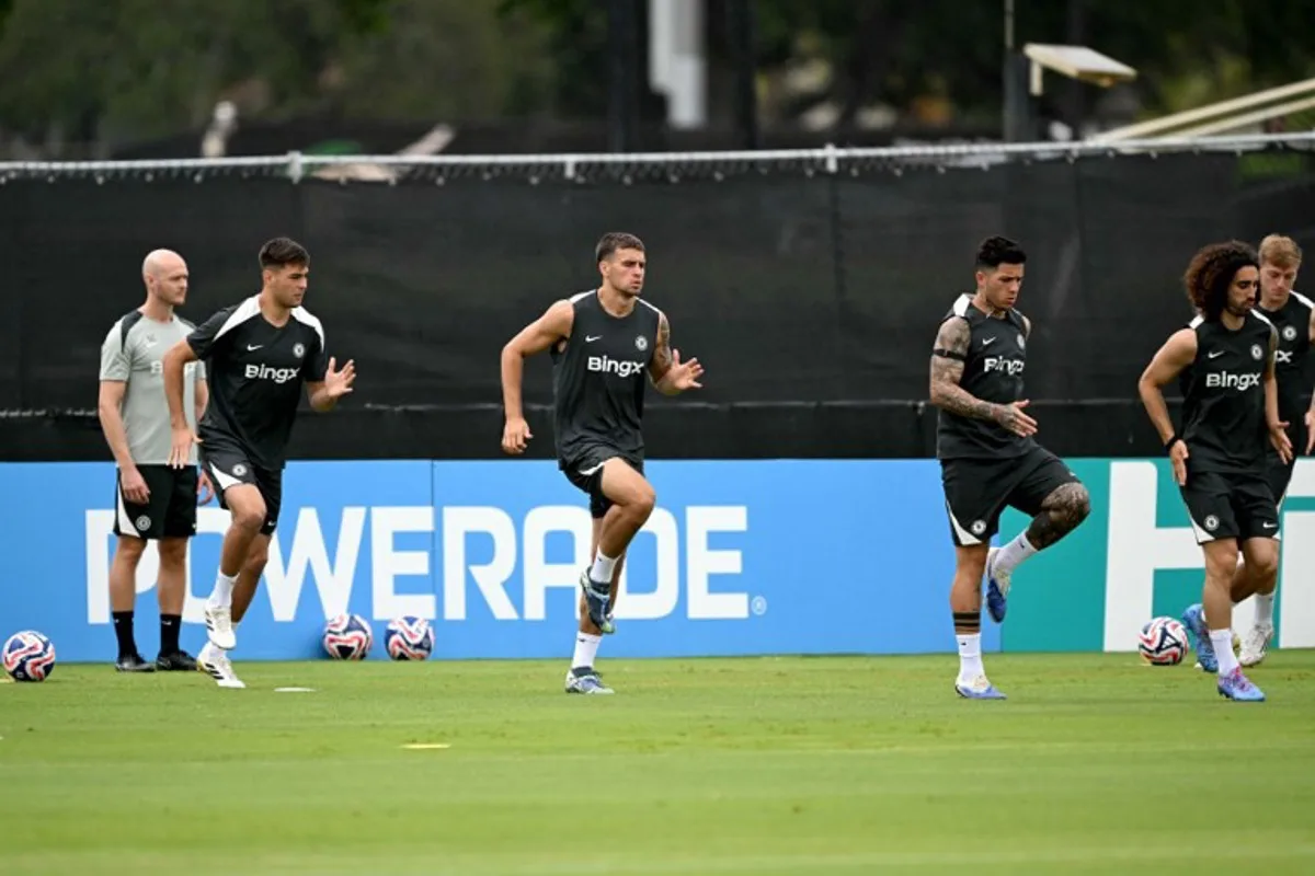 Chelsea's players take part in a training session at Barry University in Miami on July 3, 2025, ahead of the FIFA Club World Cup 2025 quarterfinal football match between Brazil's Palmeiras and England's Chelsea at the Lincoln Financial Field Stadium in Philadelphia on July 4. Chandan KHANNA / AFP