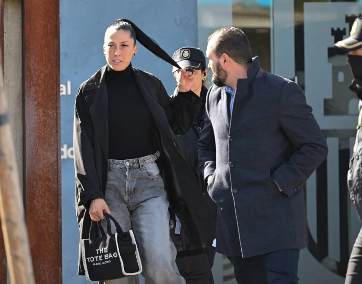 Spain's player Jenni Hermoso leaves the court of San Fernando de Henares, east of Madrid, on February 3, 2025 in the case of former president of the Spanish football federation Luis Rubiales, accused of sex assault and coercion over forcible kiss on lips of Spain's player Jenni Hermoso. Spain's ex-football federation chief Luis Rubiales on February 3, 2025 goes on trial in Madrid over his forcible kiss on the lips of player Jenni Hermoso. The 47-year-old provoked worldwide outrage after he cupped Hermoso's head and gave her an unsolicited kiss during the medal ceremony after Spain won the 2023 Women's World Cup in Australia. JAVIER SORIANO / AFP