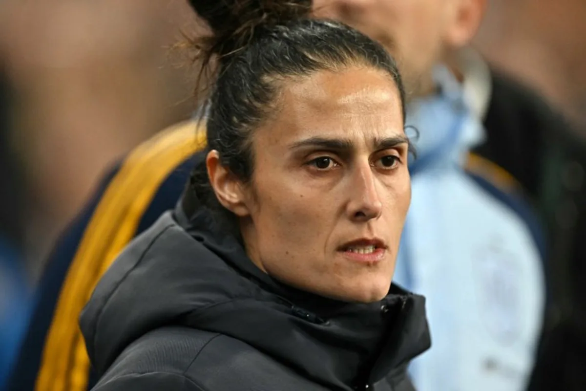 Spain's coach Montserrat Tome reacts ahead of the UEFA Women's Nations League group A3 football match between England and Spain at Wembley Stadium in London on February 26, 2025. Glyn KIRK / AFP