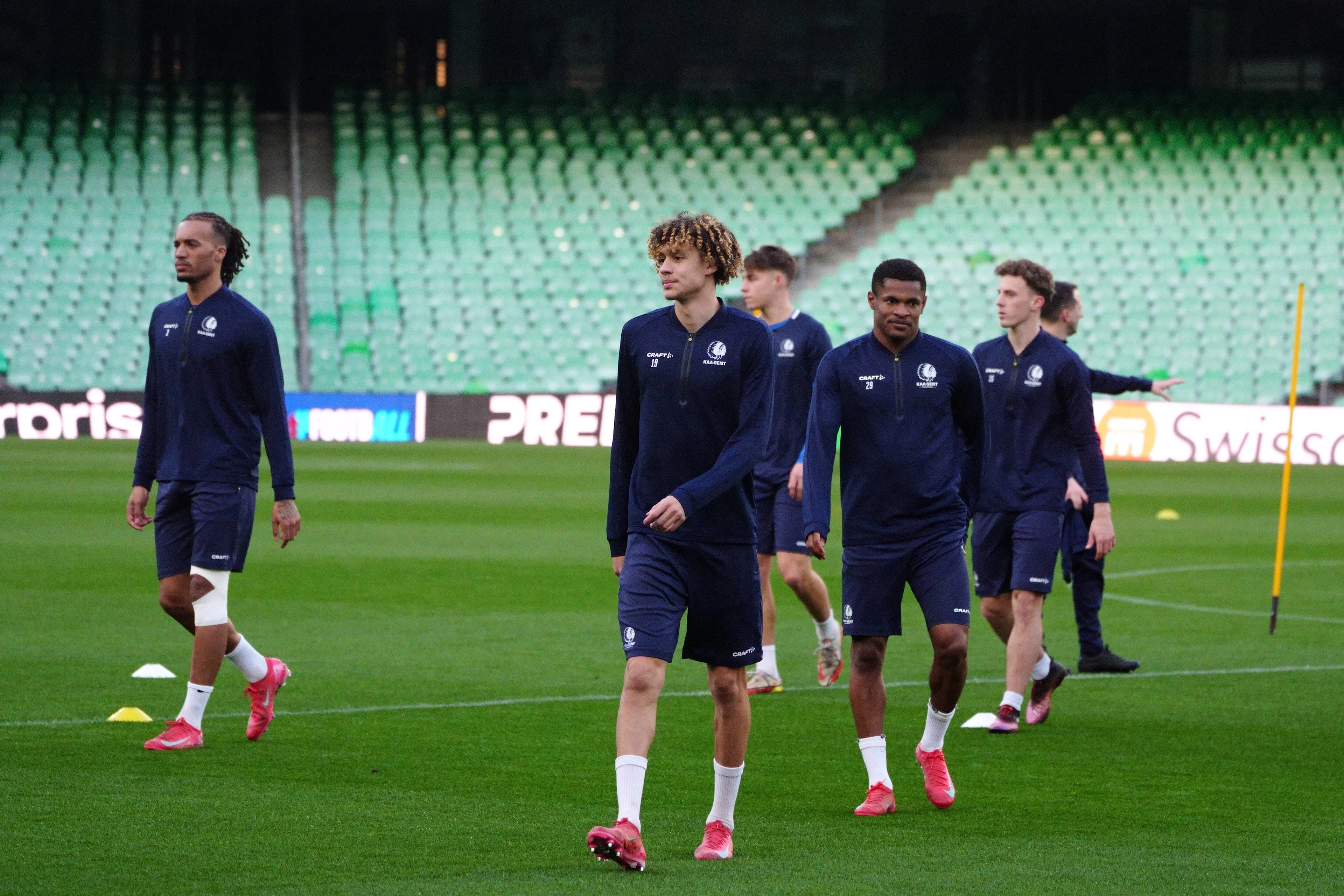 a training session of Belgian soccer team KAA Gent, on Wednesday 19 February 2025 in Seville, Spain. The team is preparing for tomorrow's game against Spanish Real Betis Balompie, the return leg of the Knockout phase play-offs of the UEFA Conference League competition.  BELGA PHOTO JOMA GARCIA