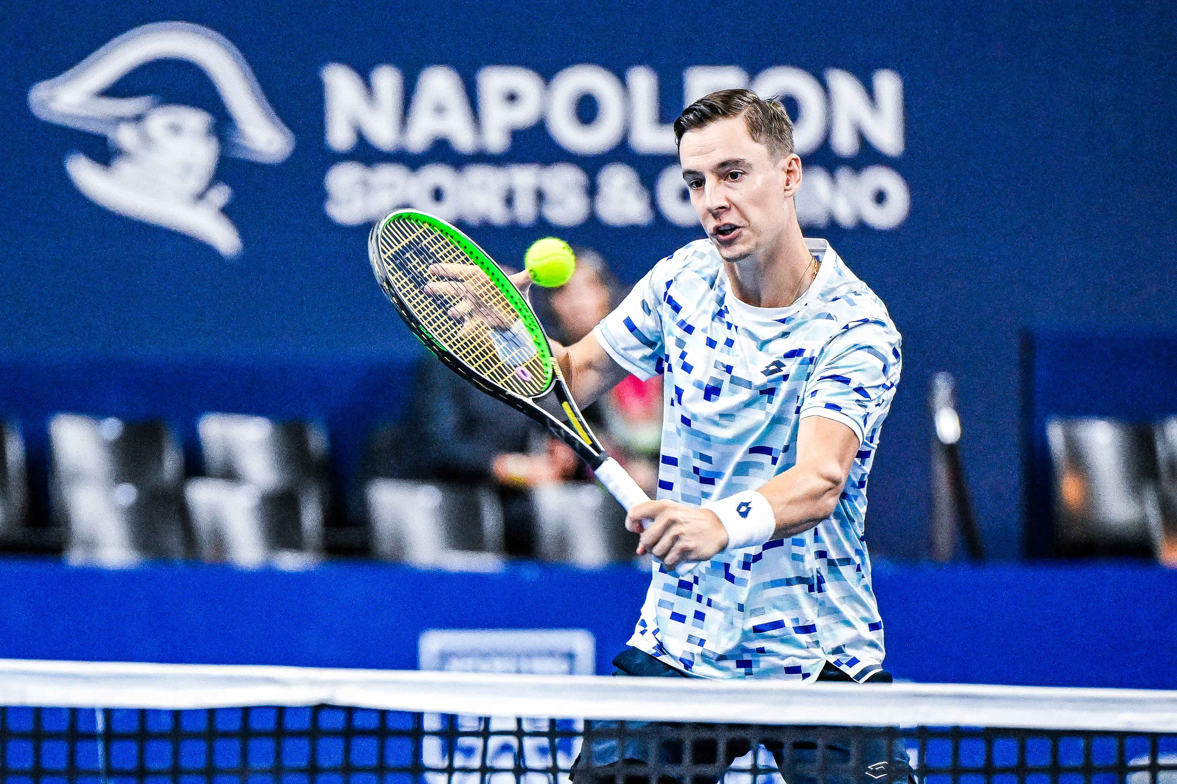 Belgian Joran Vliegen pictured in action during a tennis match in the quarter final of the doubles competition at the ATP European Open Tennis tournament in Antwerp, Thursday 17 October 2024. BELGA PHOTO TOM GOYVAERTS