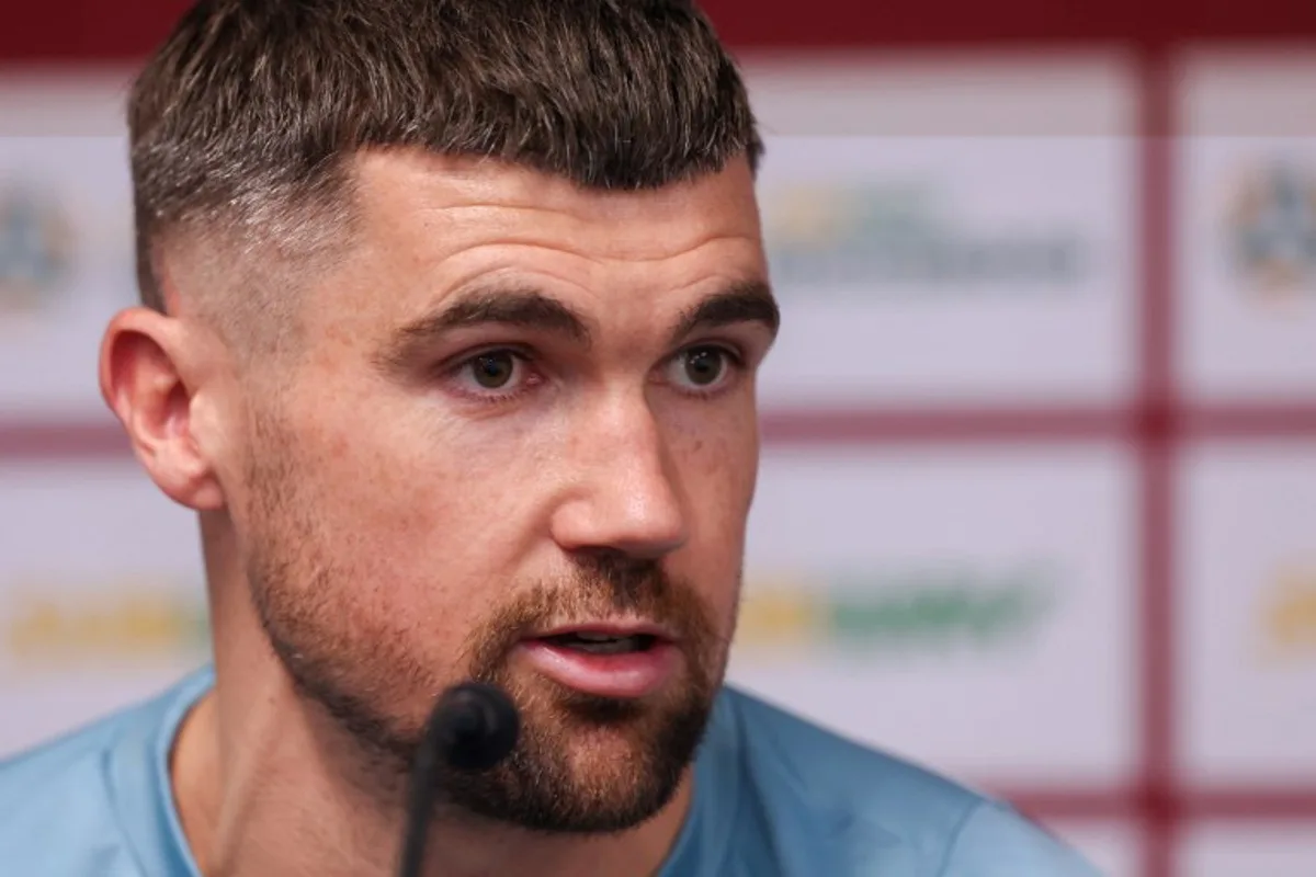 Australia's captain Mathew Ryan attends a press conference at the CommBank Stadium in Sydney on March 20, 2024, ahead of the 2026 World Cup football qualifying match between Australia and Lebanon to be played on March 21.   Saeed KHAN / AFP