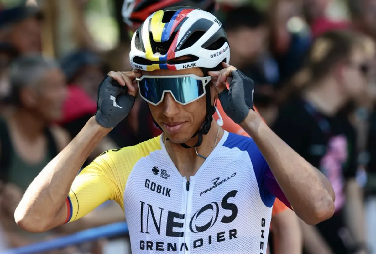 Ineos Grenadiers' Colombian rider Egan Bernal arrives ahead of the 21st stage of the 108th Giro d'Italia cycling race of 143kms from Rome to Rome on June 1, 2025. Luca Bettini / AFP
