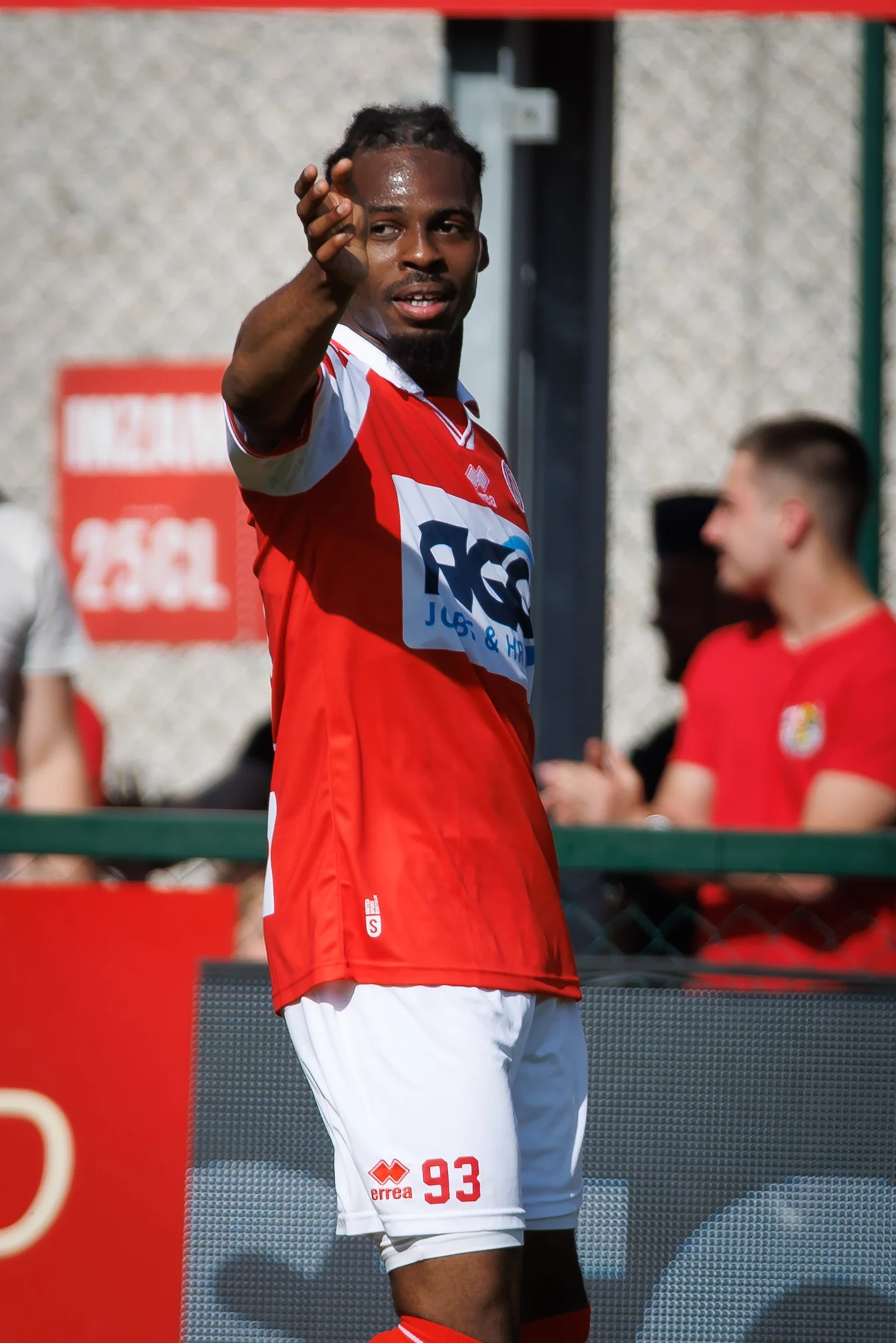Kortrijk's Jean-Kevin Duverne celebrates after scoring during a soccer match between KV Kortrijk and Beerschot VA, Saturday 12 April 2025 in Kortrijk, on day 3 (out of 6) of the Relegation Play-offs of the 2024-2025 'Jupiler Pro League' first division of the Belgian championship. BELGA PHOTO KURT DESPLENTER