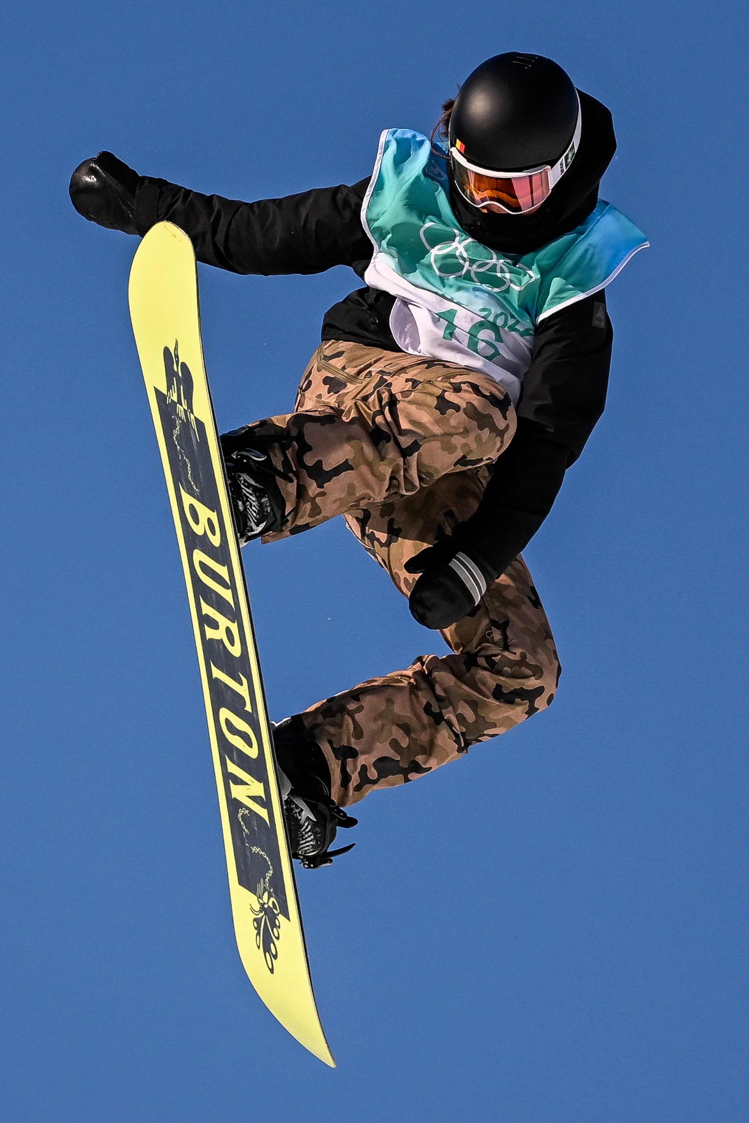 Belgian snowboarder Evy Poppe pictured in action during the first run of qualifications of the women's Snowboard Big Air event at the Beijing 2022 Winter Olympics in Beijing, China, Monday 14 February 2022. The winter Olympics are taking place from 4 February to 20 February 2022. BELGA PHOTO LAURIE DIEFFEMBACQ