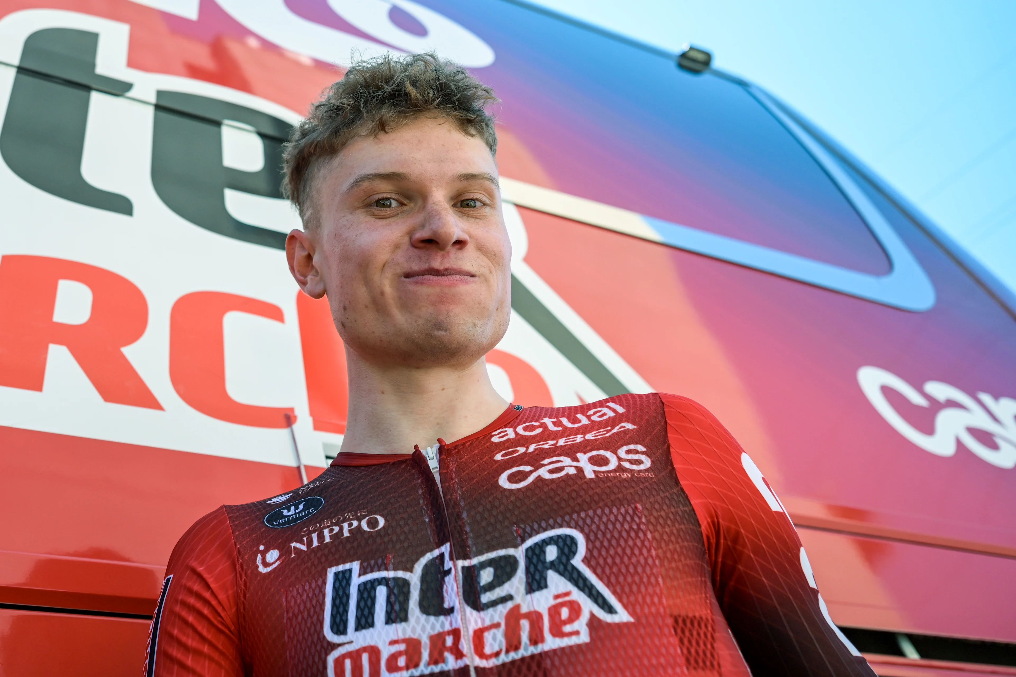 Belgian Lennert Van Eetvelt of Lotto-Intermarche pictured during a press conference ahead of the 2026 Tour de France cycling race, Friday 03 July 2026, in Barcelona, Spain. The 113th edition of the Tour de France starts on Saturday 4 July in Barcelona, Spain, and will finish in Paris, France on the 26th of July. BELGA PHOTO DAVID PINTENS