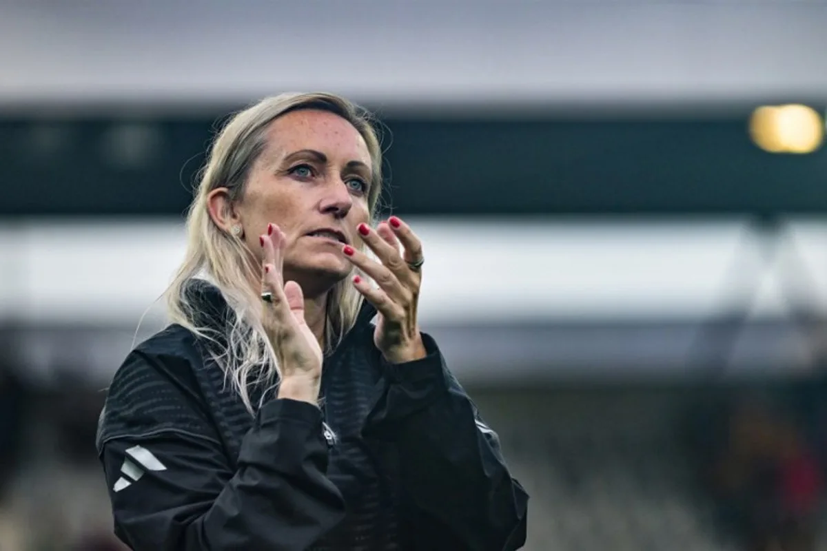 Belgium's coach Elisabet Gunnarsdottir reacts after losing the UEFA Women's Euro 2025 Group B football match between Spain and Belgium at the Arena Thun stadium in Thun on July 7, 2025. Miguel MEDINA / AFP