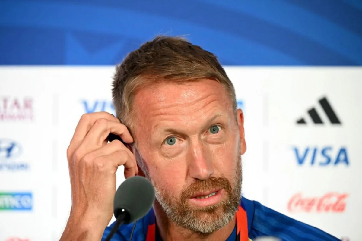 Sweden's English head coach Graham Potter gives an MD-1 press conference at the Houston Stadium in Houston on June 19, 2026, on the eve of the 2026 World Cup Group F football match between the Netherlands and Sweden. RONALDO SCHEMIDT / AFP
