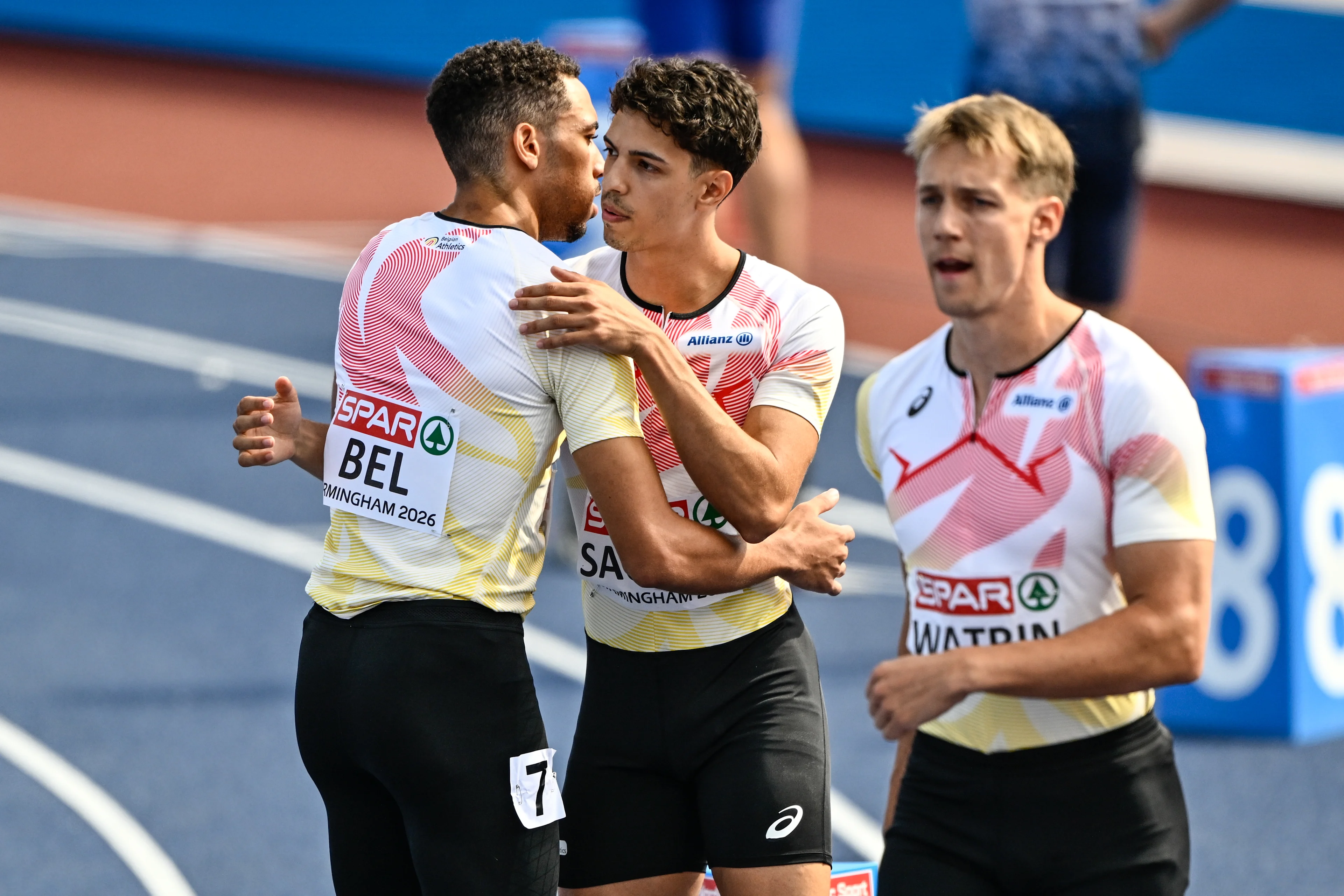 , Belgian Tornados Team pictured at the start of on the fifth day of the European Athletics Championships (August 10-18) in Birmingham, United Kingdom, on Friday 14 August 2026. BELGA PHOTO ERIC LALMAND