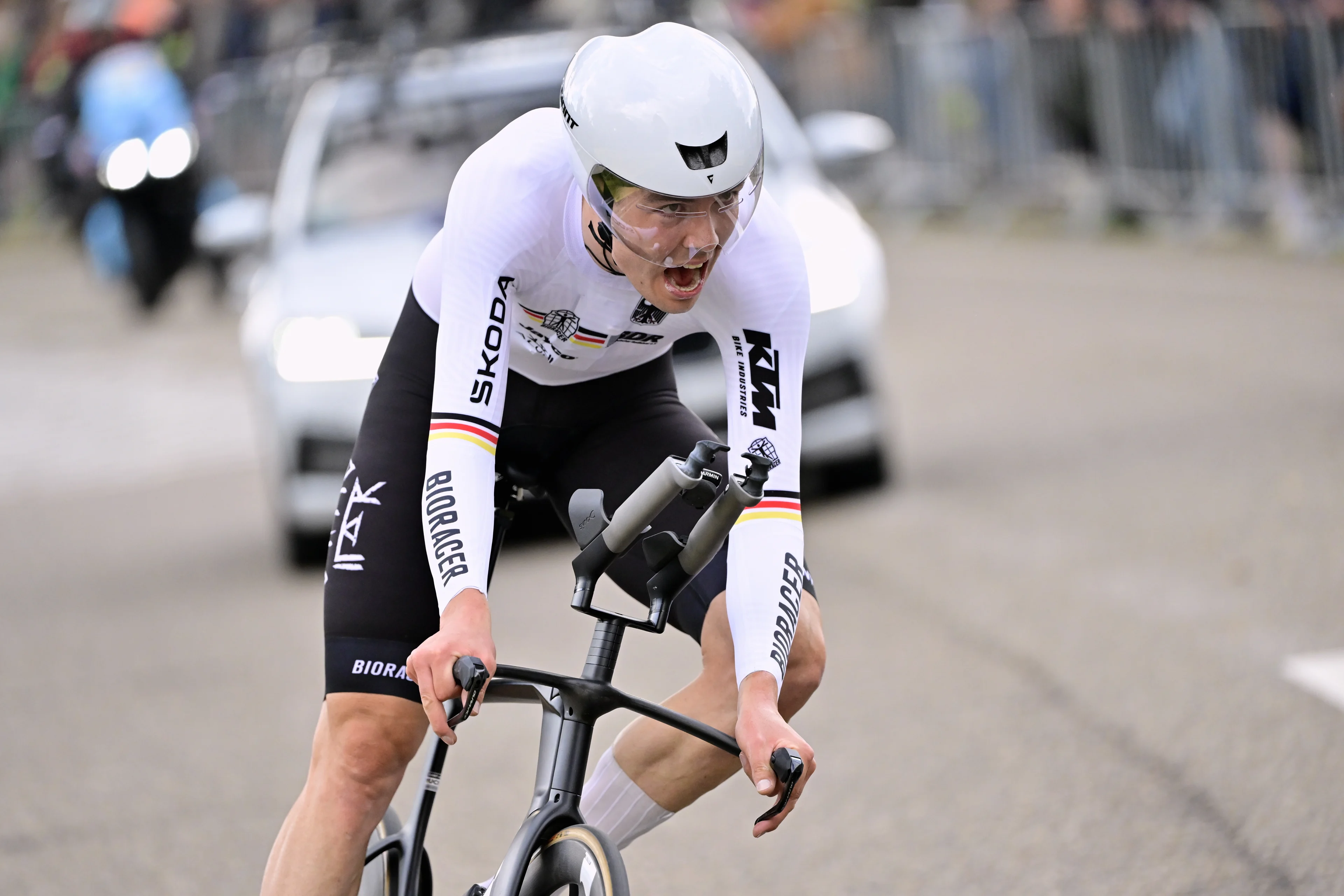 German Maximilian Walscheid pictured in action during the time trial Elite Men at the European Championship 2024, in Hasselt, Wednesday 11 September 2024. The UEC Road European Championships 2024 will take place from 11 to 15 september in Limburg, Belgium. BELGA PHOTO DIRK WAEM