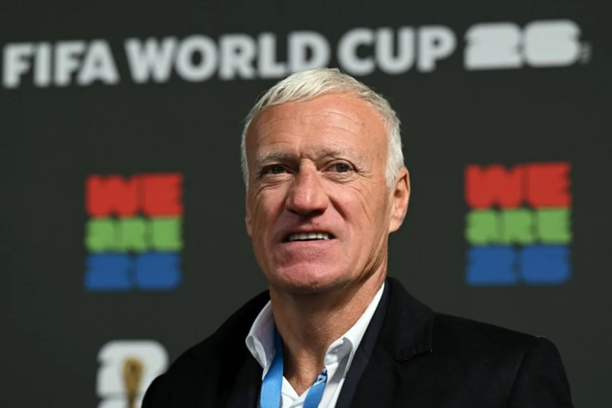 France's coach Didier Deschamps answers journalists' questions after the draw for the 2026 Fifa World Cup European qualifiers at the FIFA headquarters in Zurich, on December 13, 2024.  Fabrice COFFRINI / AFP