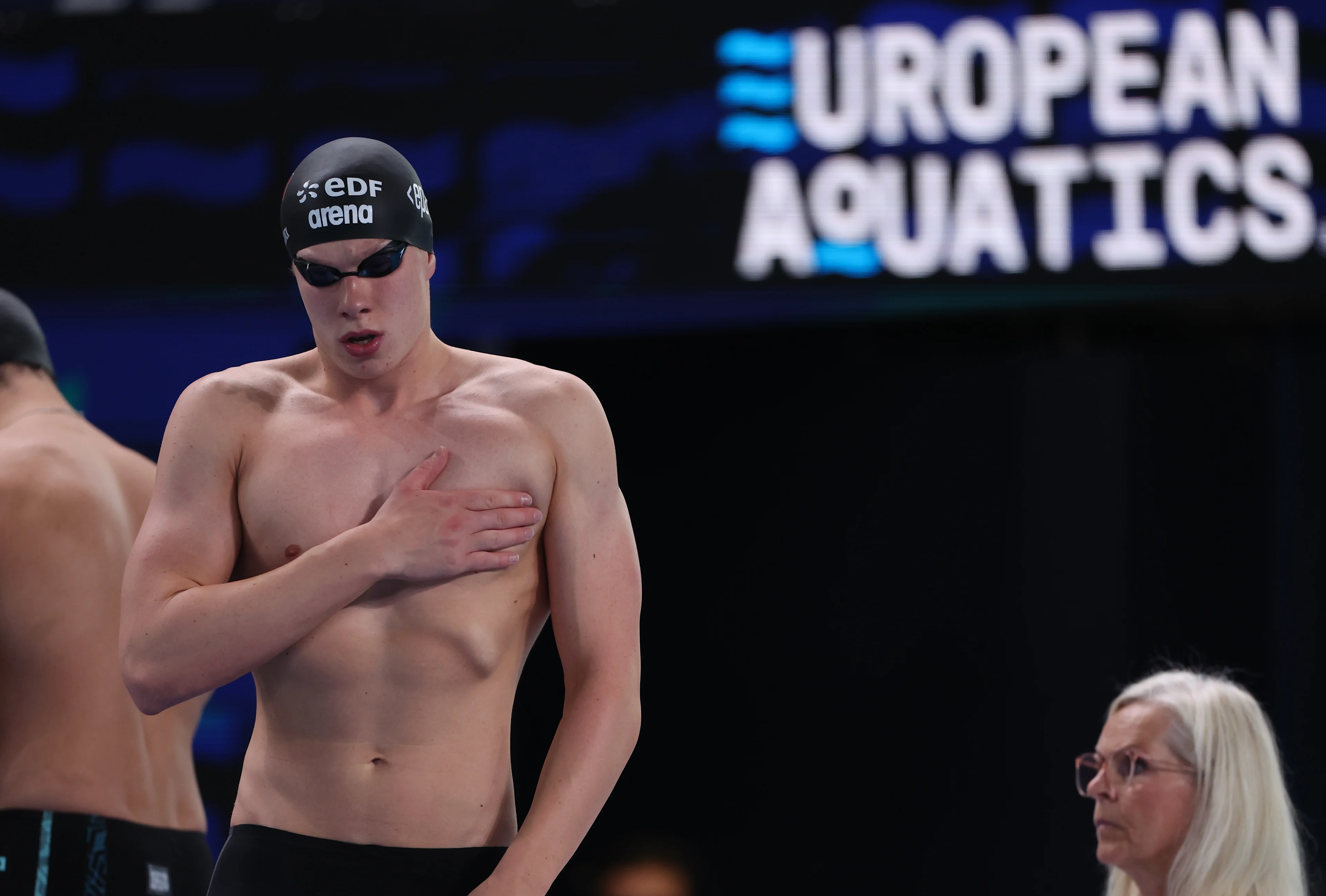 Belgian swimmer Vincent Van Hooydonck pictured before the heats of the men's 50m Freestyle on the sixth day of  the European Aquatics Championships in Paris, France on Saturday 15 August 2026. BELGA PHOTO VIRGINIE LEFOUR