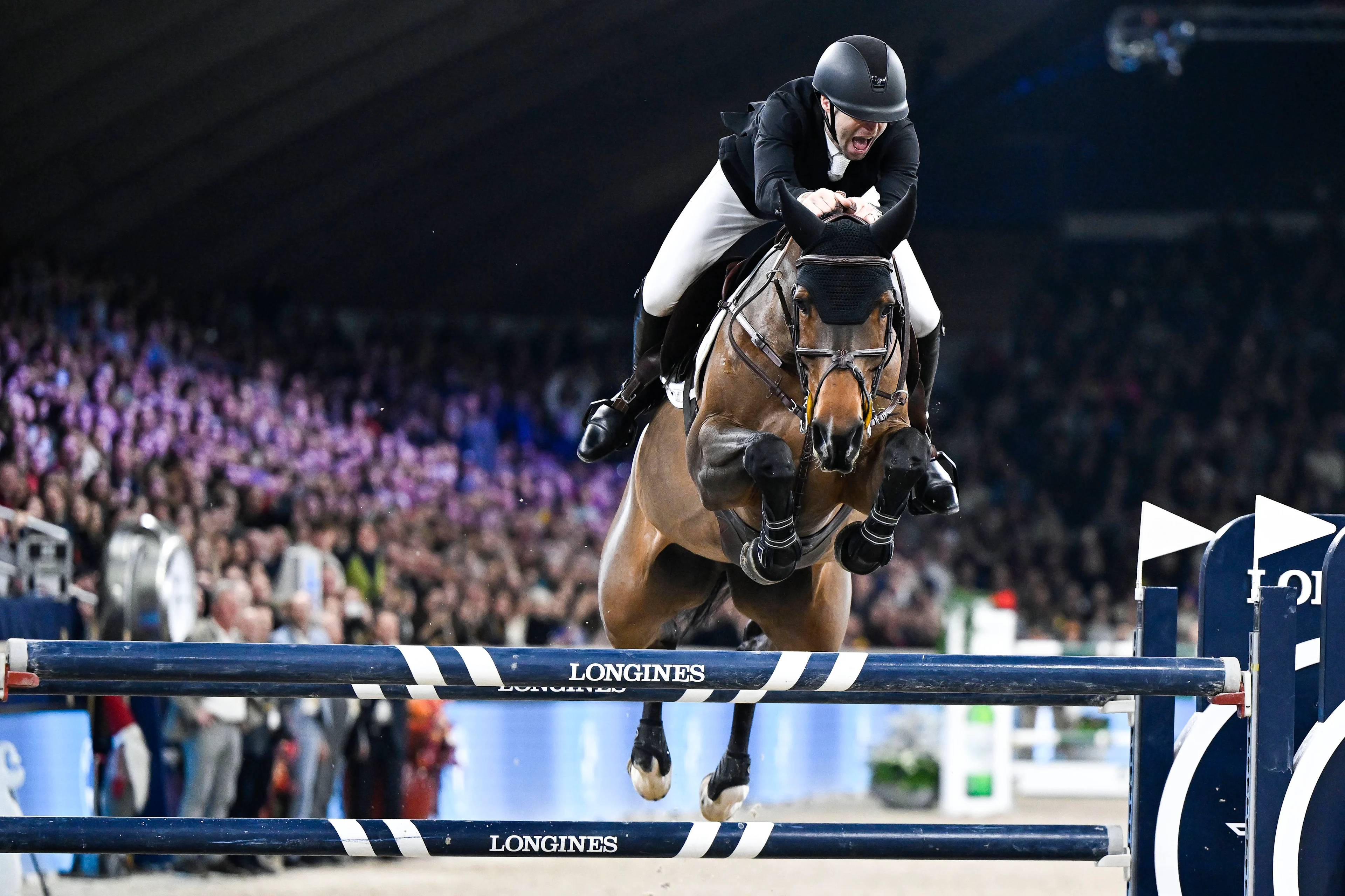 Belgian Pieter Devos with Casual Dv Z pictured in action during the FEI World Cup Jumping competition at the 'Vlaanderens Kerstjumping - Memorial Eric Wauters' equestrian event in Mechelen on Monday 30 December 2024. BELGA PHOTO TOM GOYVAERTS