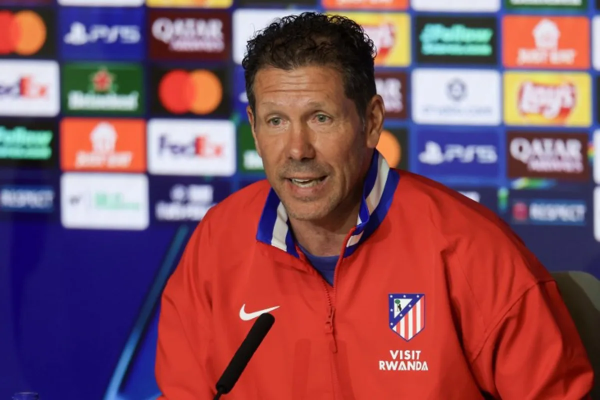 Atletico Madrid's Argentine coach Diego Simeone attends a press conference on the eve of their UEFA Champions League semi final first leg football match against Arsenal at the Metropolitano stadium in Madrid on April 28, 2026.  Pierre-Philippe MARCOU / AFP