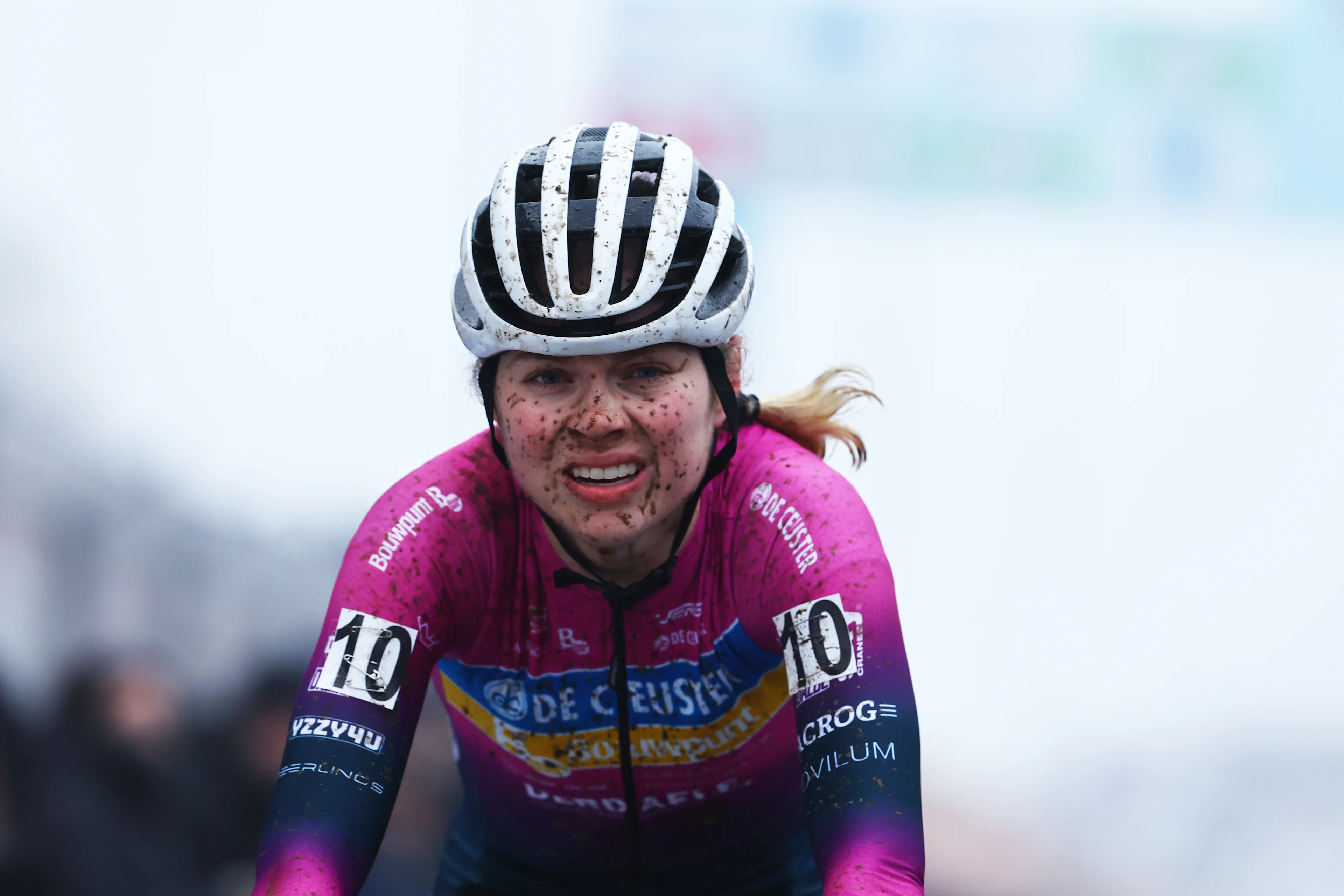 Belgian Laura Verdonschot crosses the finish as second in the women U23 and Elite race of the Belgian Championships cyclocross (11-12/01) on Saturday 11 January 2025 in Heusden-Zolder. BELGA PHOTO DAVID PINTENS