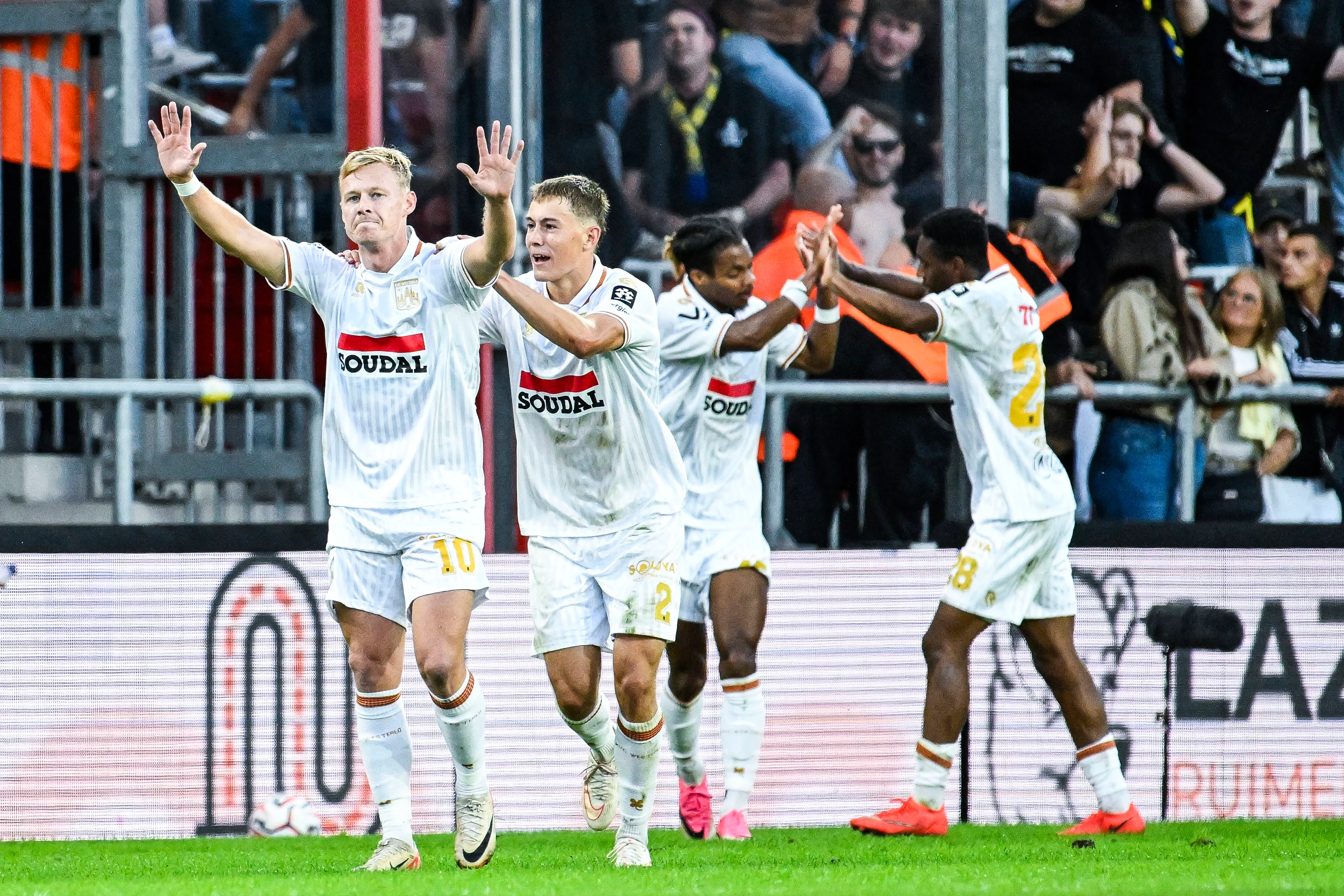 Westerlo's Nikola Storm celebrates after scoring during a soccer match between KV Mechelen and KVC Westerlo, Saturday 5 September 2026 in Mechelen, on day 5 of the 2026-2027 'Jupiler Pro League' first division of the Belgian championship. BELGA PHOTO TOM GOYVAERTS