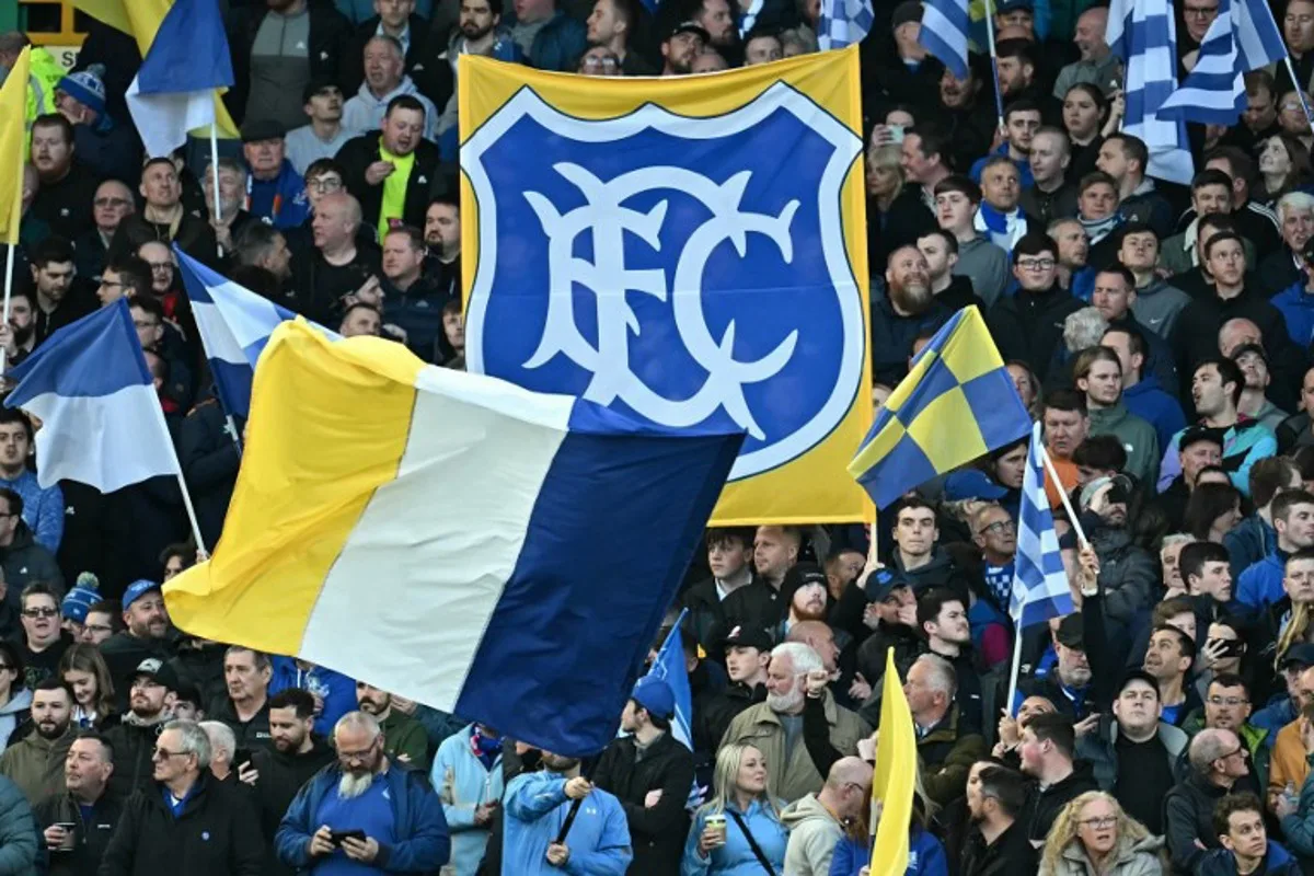 Everton fans react ahead of the English Premier League football match between Everton and Liverpool at Goodison Park in Liverpool, north west England on April 24, 2024.  Paul ELLIS / AFP