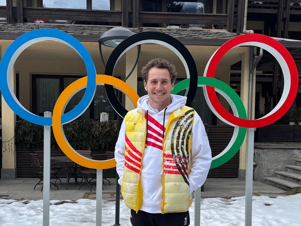 ATTENTION EDITORS - HANDOUT PICTURES - EDITORIAL USE ONLY - MANDATORY CREDIT BOIC-COIB    -      Handout pictures released on Thursday 12 February 2026, by the Belgian International and Olympic Committee shows Belgian skier Sam Maes posing for portrait in Bormio, at the Milano Cortina 2026 Olympic Winter Games.  *** Belga and Belga Editorial Board decline all responsibility regarding the content of this picture. *** PHOTO MELINEE DE VARTAVAN - HAND OUT  BOIC-COIB
