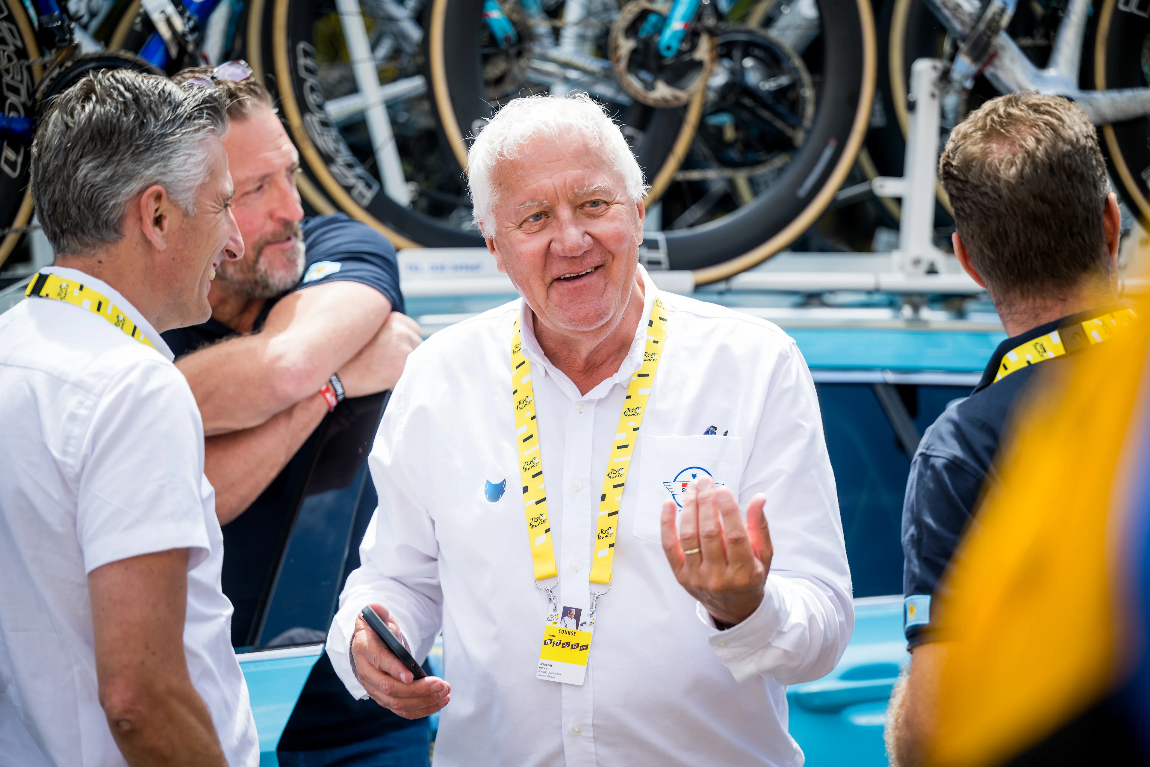 Soudal Quick-Step CEO Patrick Lefevere pictured at the start of stage 6 of the 2024 Tour de France cycling race, from Macon to Dijon, France (163,5 km) on Thursday 04 July 2024. The 111th edition of the Tour de France starts on Saturday 29 June and will finish in Nice, France on 21 July. BELGA PHOTO JASPER JACOBS