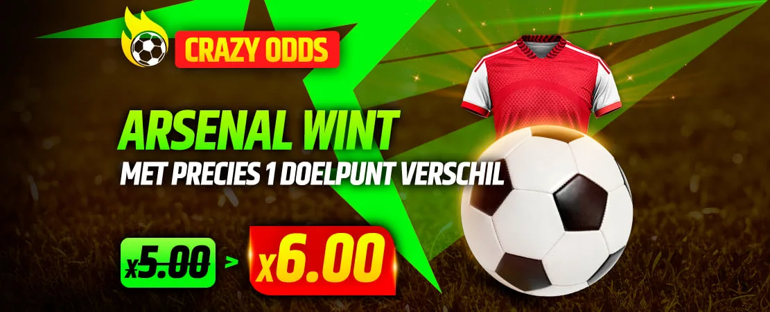 ⚽Crazy odds: Arsenal wint met precies 1 doelpunt verschil! Van 5.00 naar 6.00!🔥