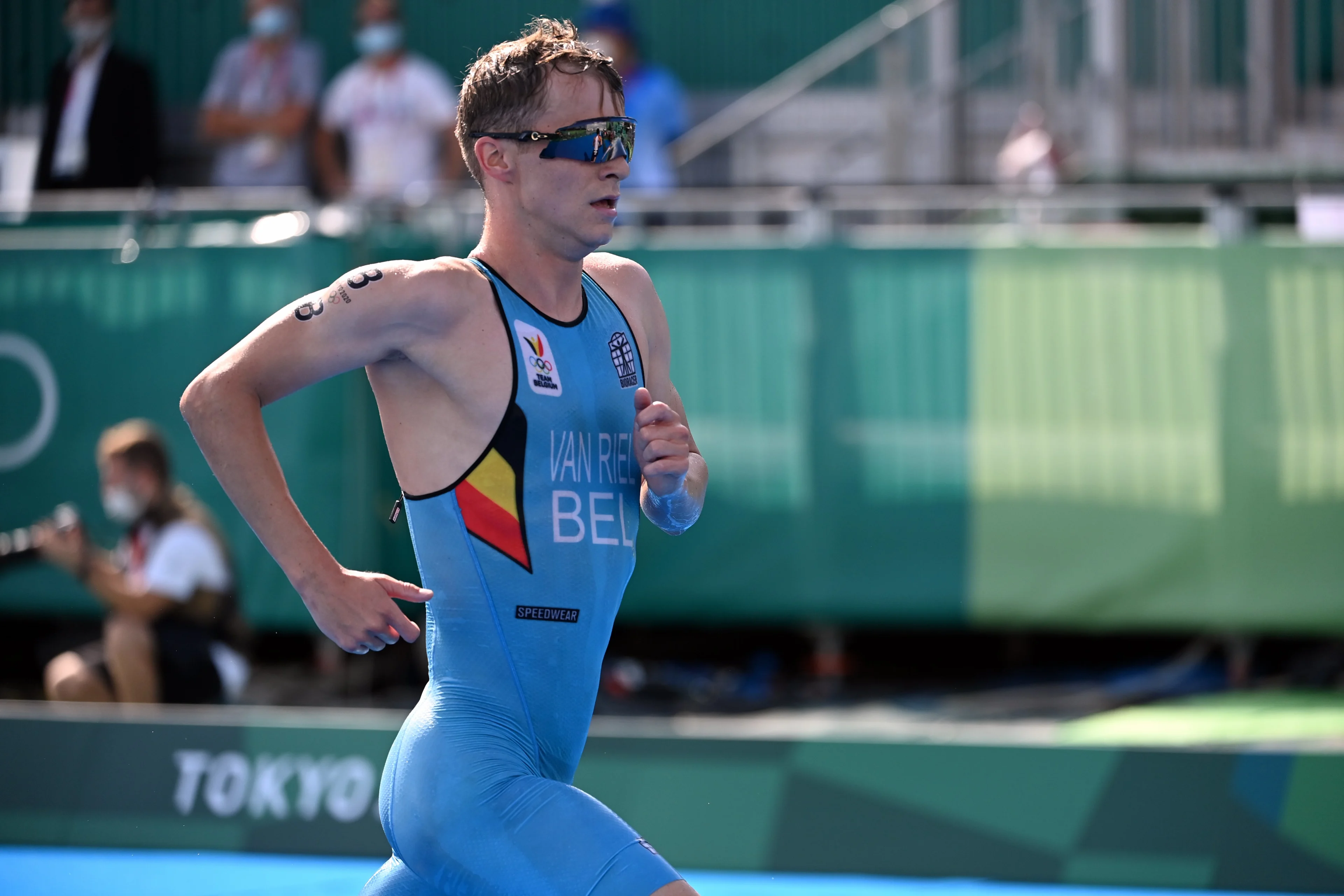 Belgian Marten Van Riel pictured in action during the running part of the triathlon mixed relay race on the ninth day of the 'Tokyo 2020 Olympic Games' in Tokyo, Japan on Saturday 31 July 2021. The postponed 2020 Summer Olympics are taking place from 23 July to 8 August 2021. BELGA PHOTO ROB WALBERS