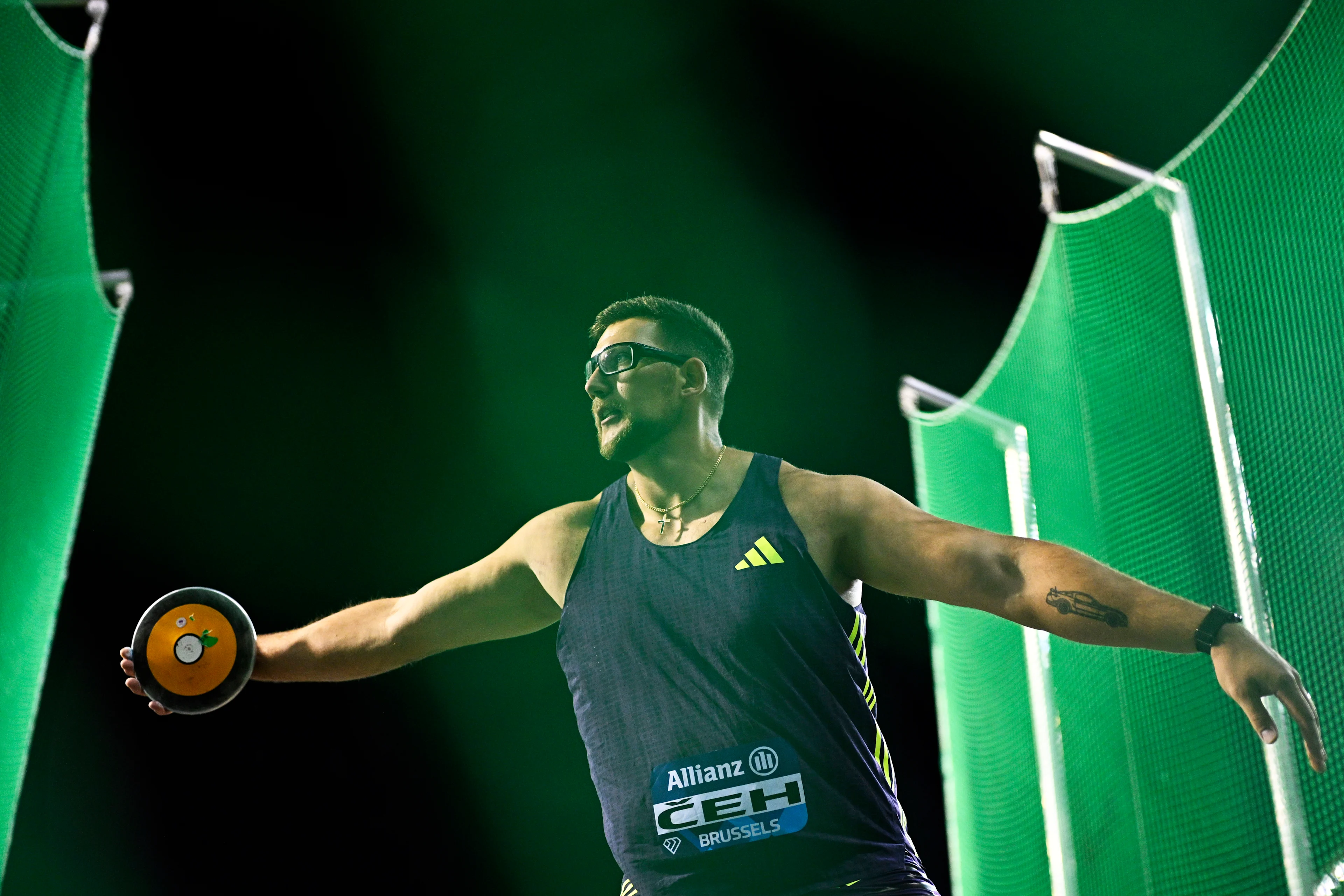 Slovenian Kristjan Ceh pictured in action during the discus throw event, at the 50th edition of the Memorial Van Damme Diamond League athletics event in Brussels, Friday 4 September 2026.  BELGA PHOTO JASPER JACOBS